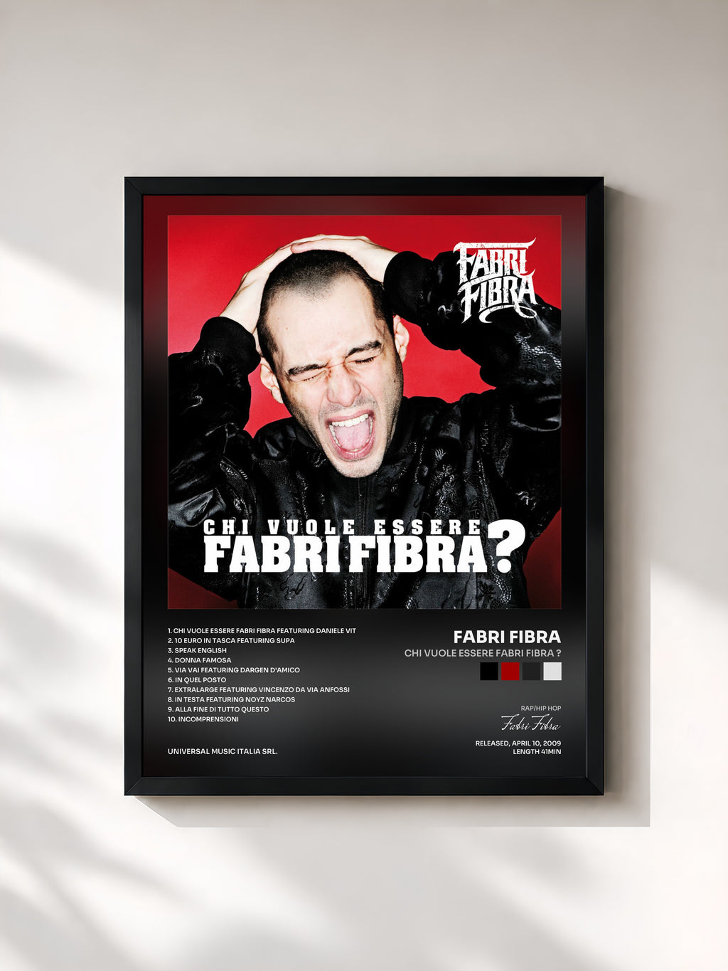 #noir Tableau de l'album Chi Vuole Essere Fabri Fibra ? de Fabri Fibra, cadre noir, imprimé et encadré en France