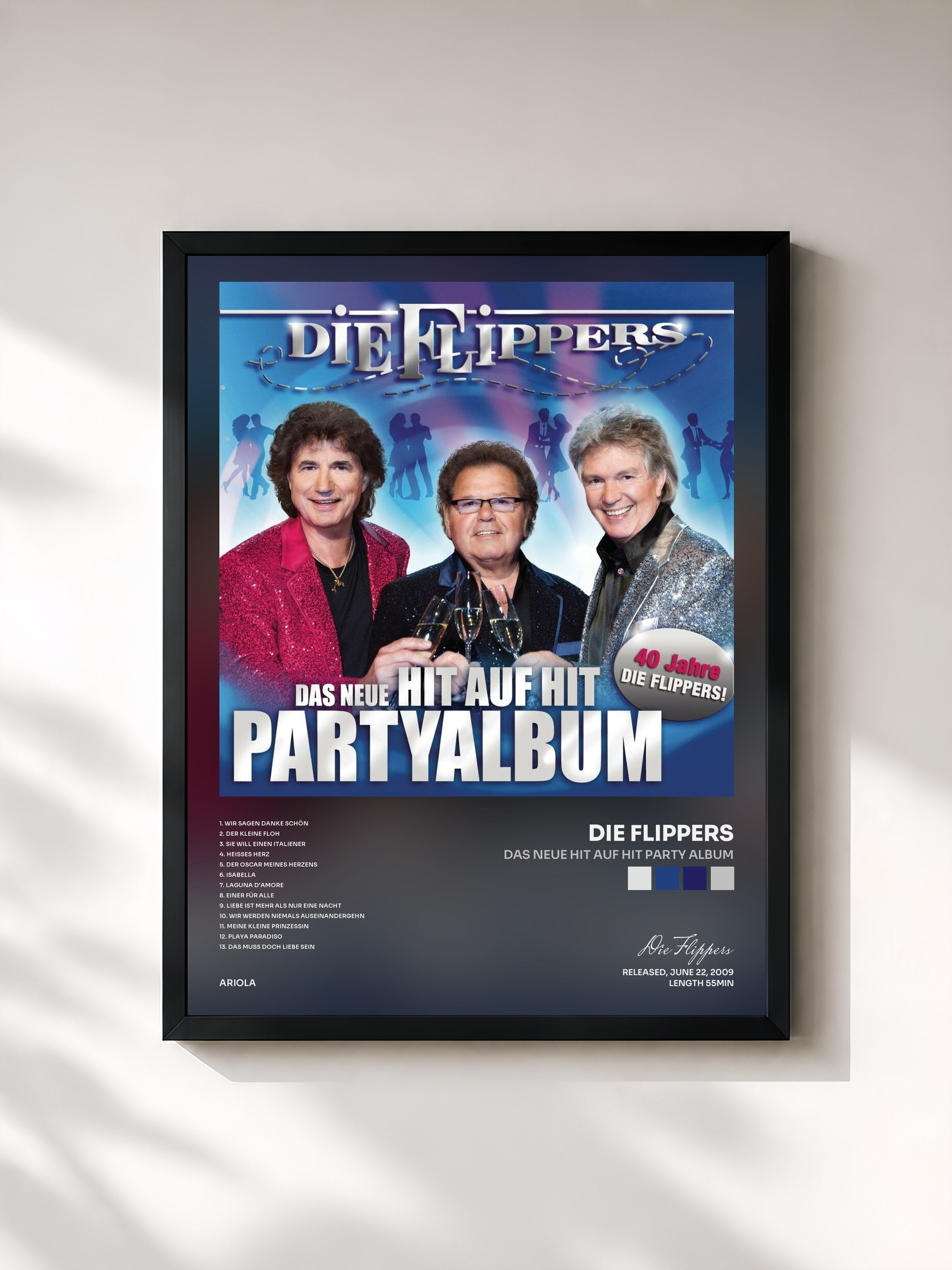 #noir Tableau de l'album Das neue Hit auf Hit Party Album de Die Flippers, cadre noir, imprimé et encadré en France