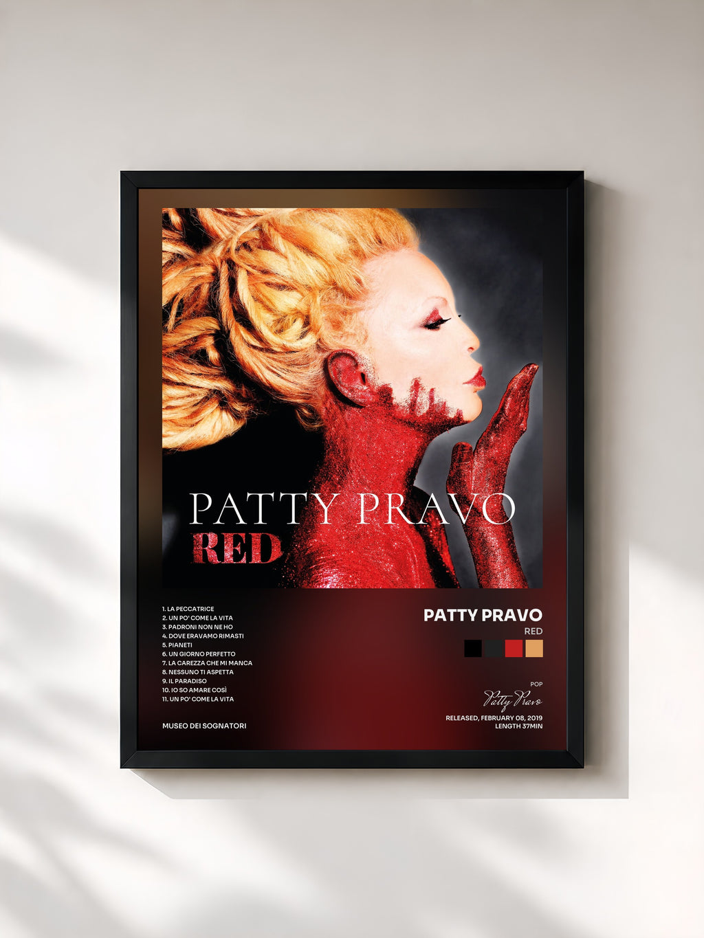 #noir Tableau de l'album Red de Patty Pravo, cadre noir, imprimé et encadré en France