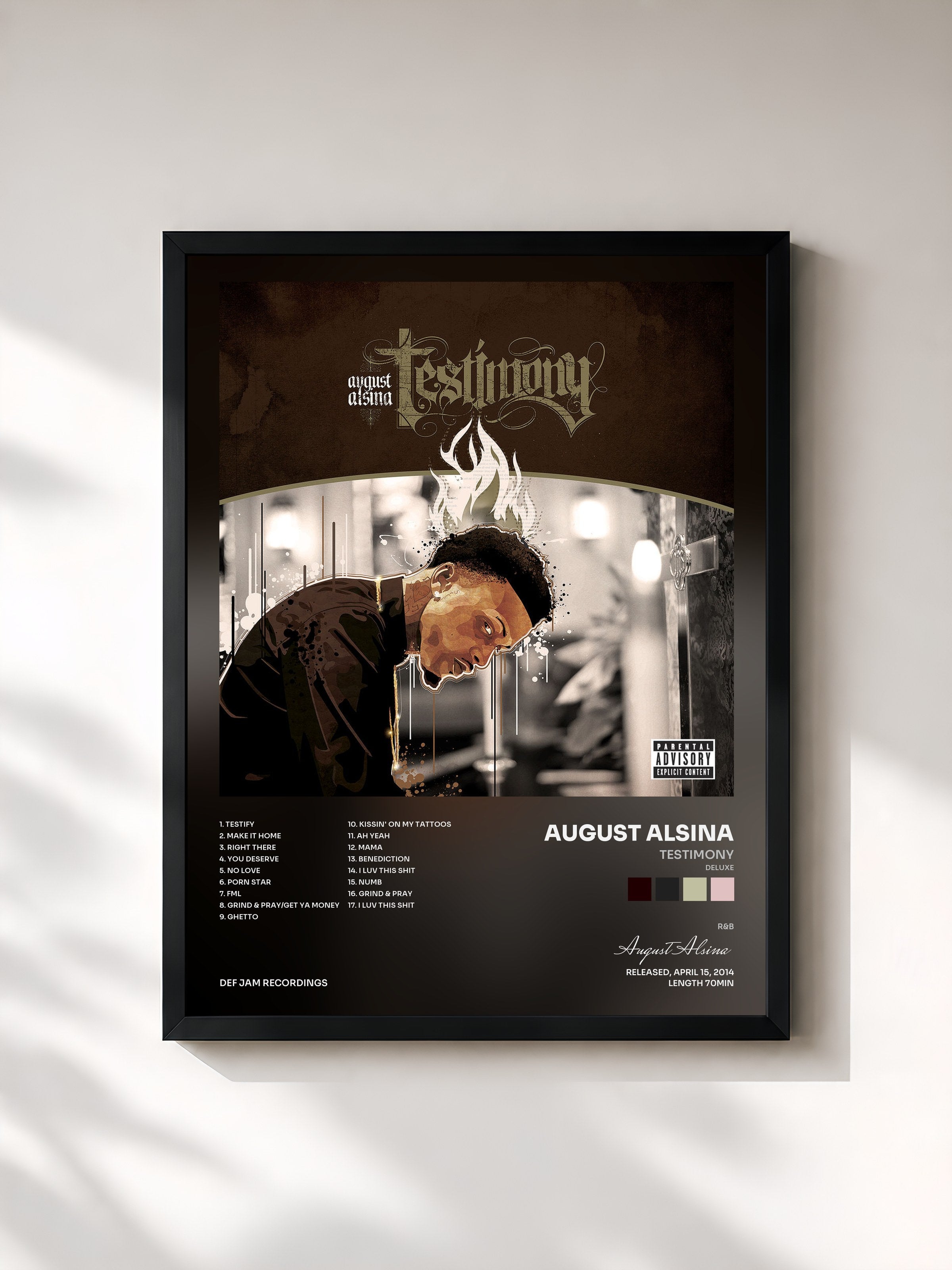 #noir Tableau de l'album Testimony (Deluxe) de August Alsina, cadre noir, imprimé et encadré en France