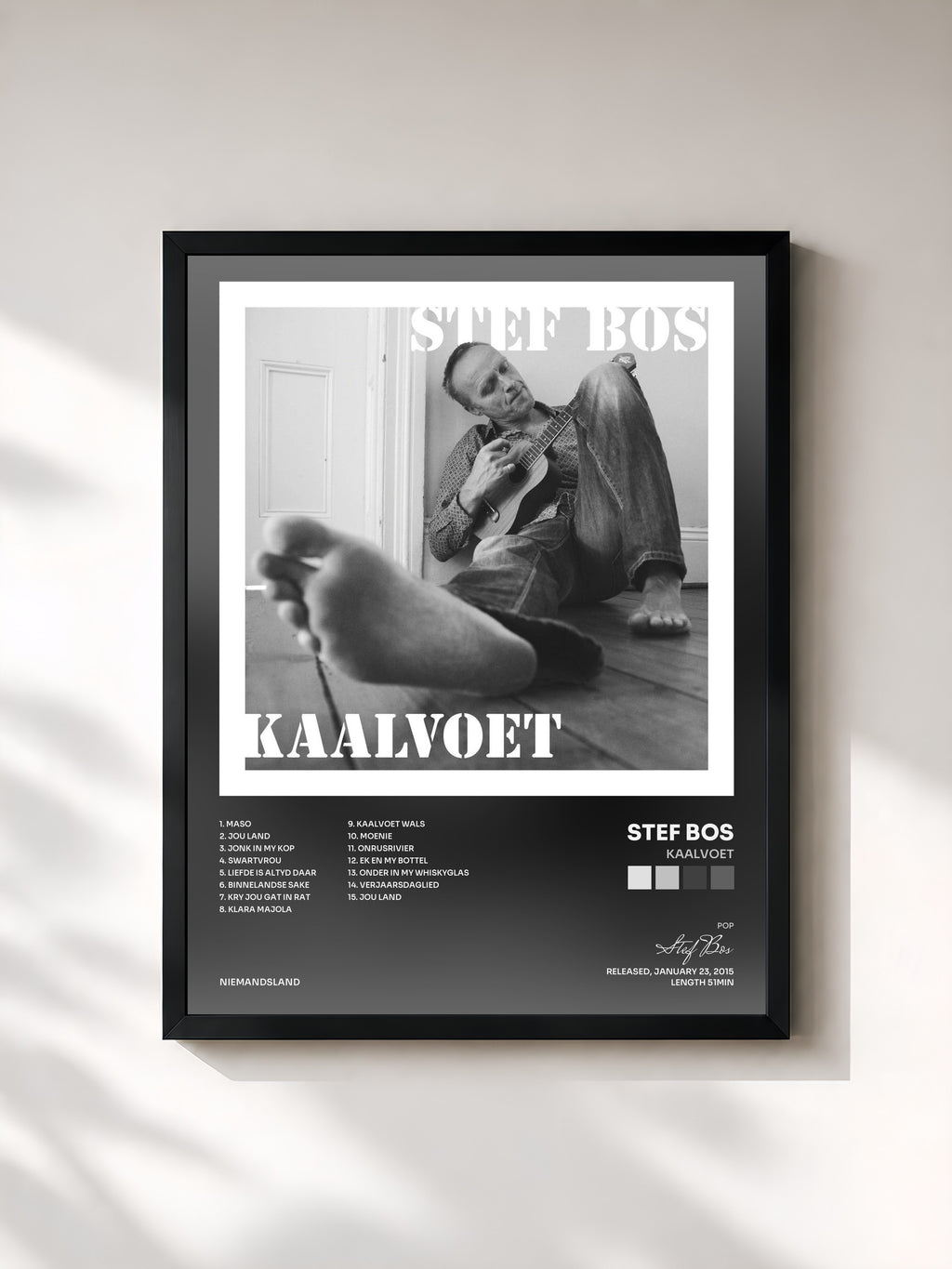 #noir Tableau de l'album Kaalvoet de Stef Bos, cadre noir, imprimé et encadré en France