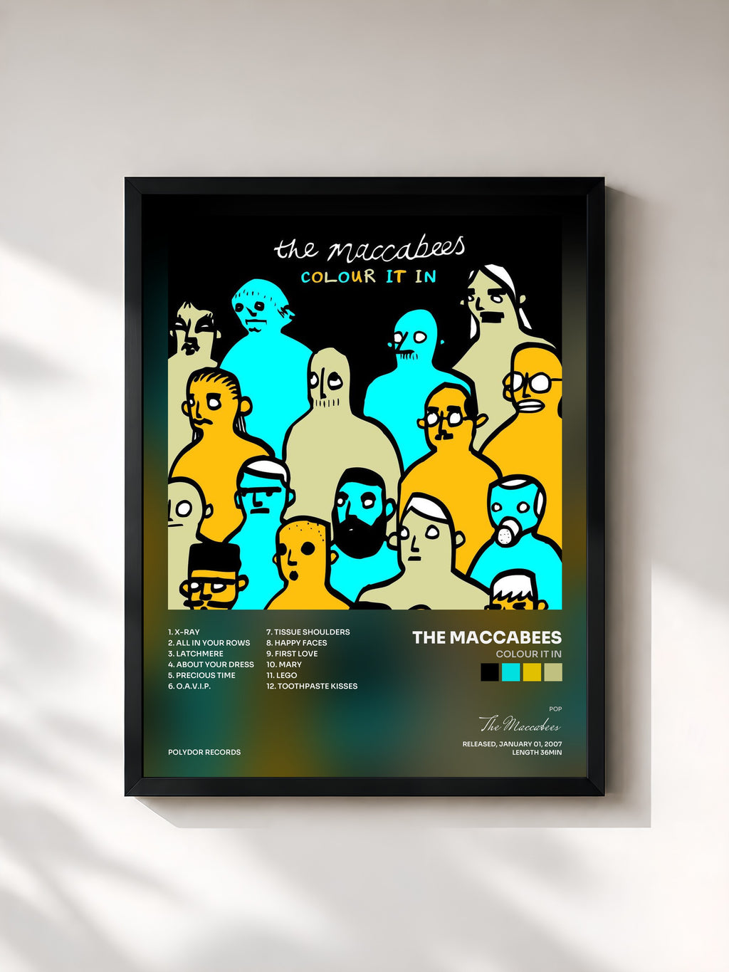 #noir Tableau de l'album Colour It In de The Maccabees, cadre noir, imprimé et encadré en France