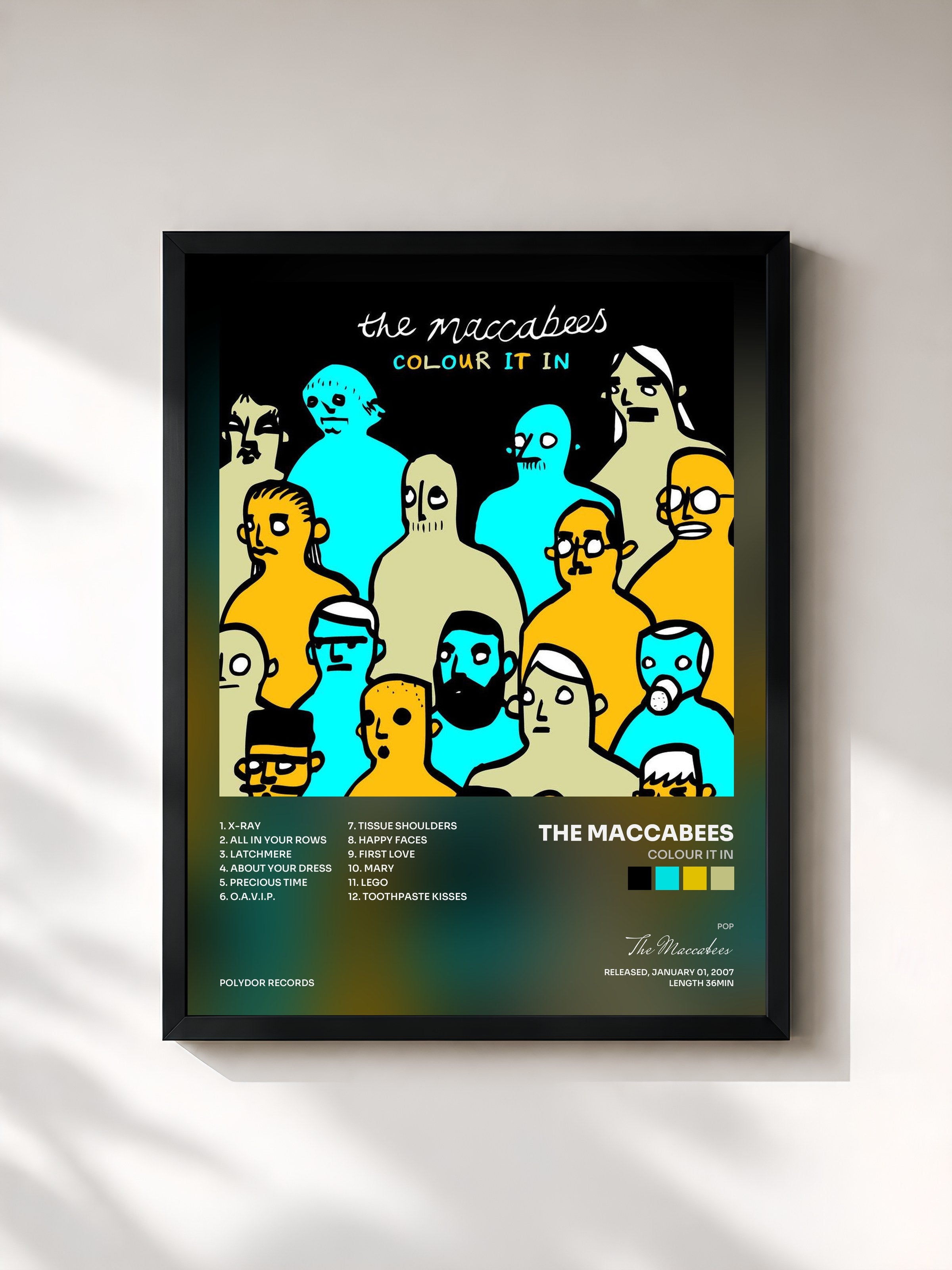 #noir Tableau de l'album Colour It In de The Maccabees, cadre noir, imprimé et encadré en France