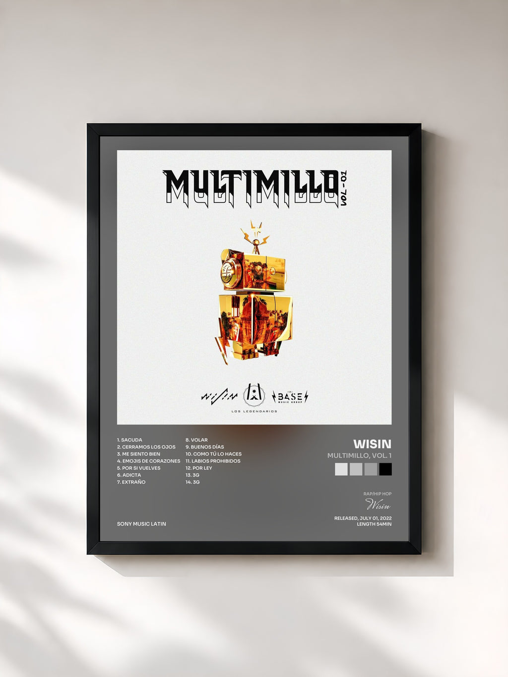 #noir Tableau de l'album Multimillo, Vol. 1 de Wisin, cadre noir, imprimé et encadré en France