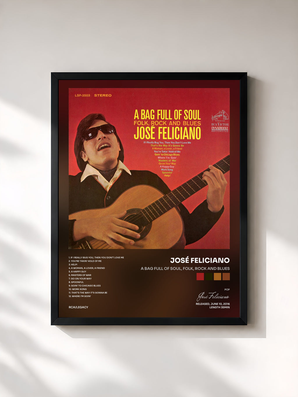 #noir A Bag Full of Soul, Folk, Rock and Blues von José Feliciano als gerahmter Kunstdruck, schwarzer Rahmen, gedruckt und gerahmt in Frankreich