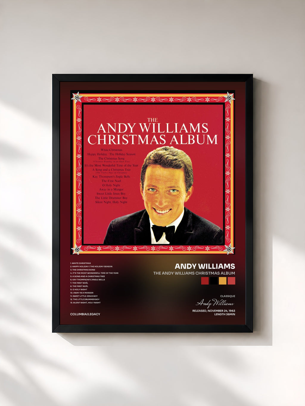 #noir Tableau de l'album The Andy Williams Christmas Album de Andy Williams, cadre noir, imprimé et encadré en France