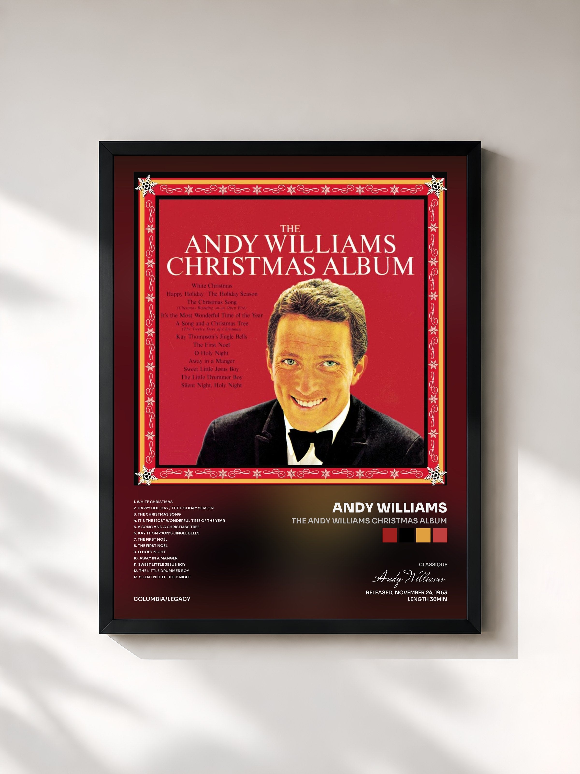 #noir Tableau de l'album The Andy Williams Christmas Album de Andy Williams, cadre noir, imprimé et encadré en France