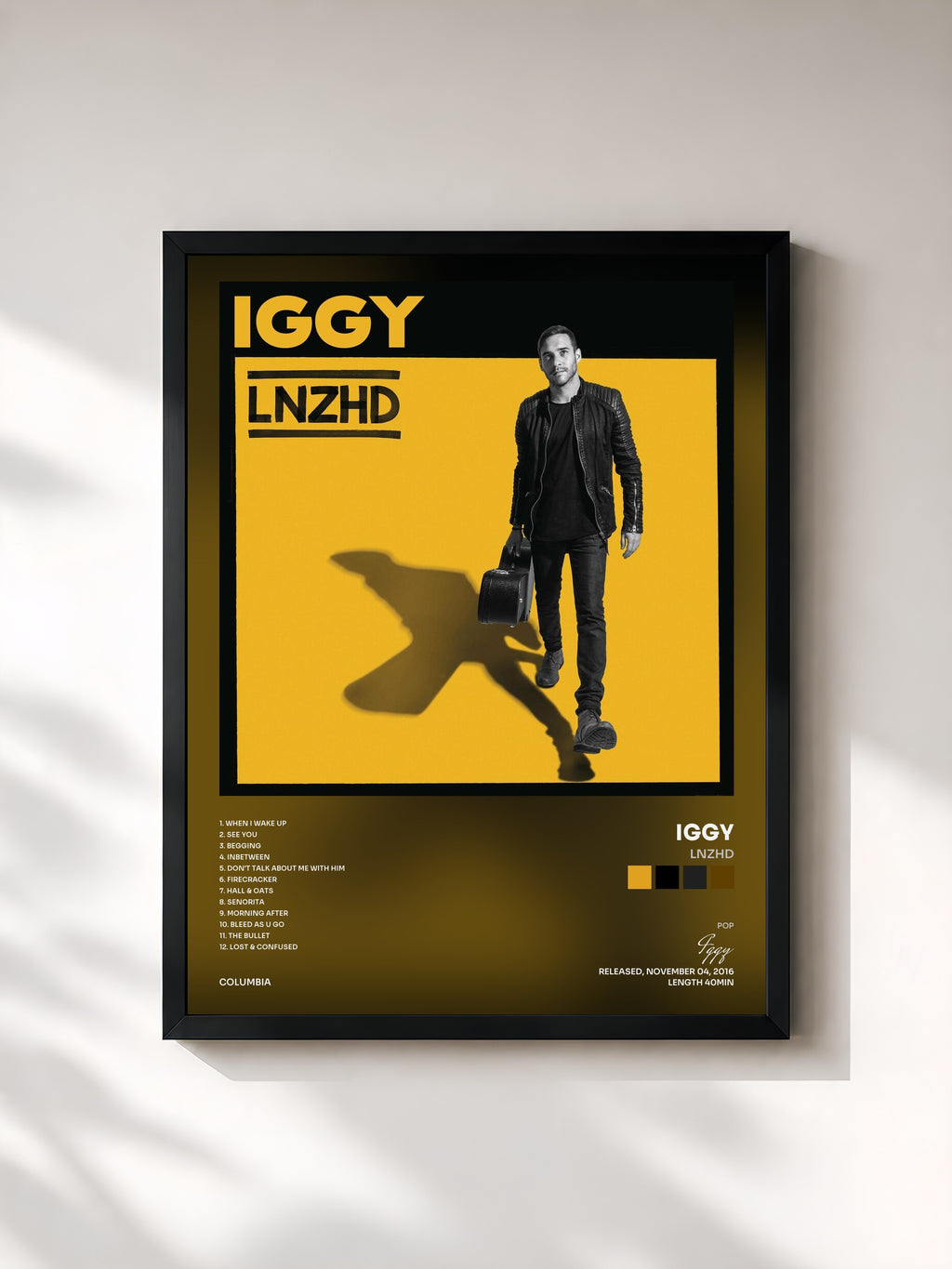 #noir Tableau de l'album LNZHD de Iggy, cadre noir, imprimé et encadré en France