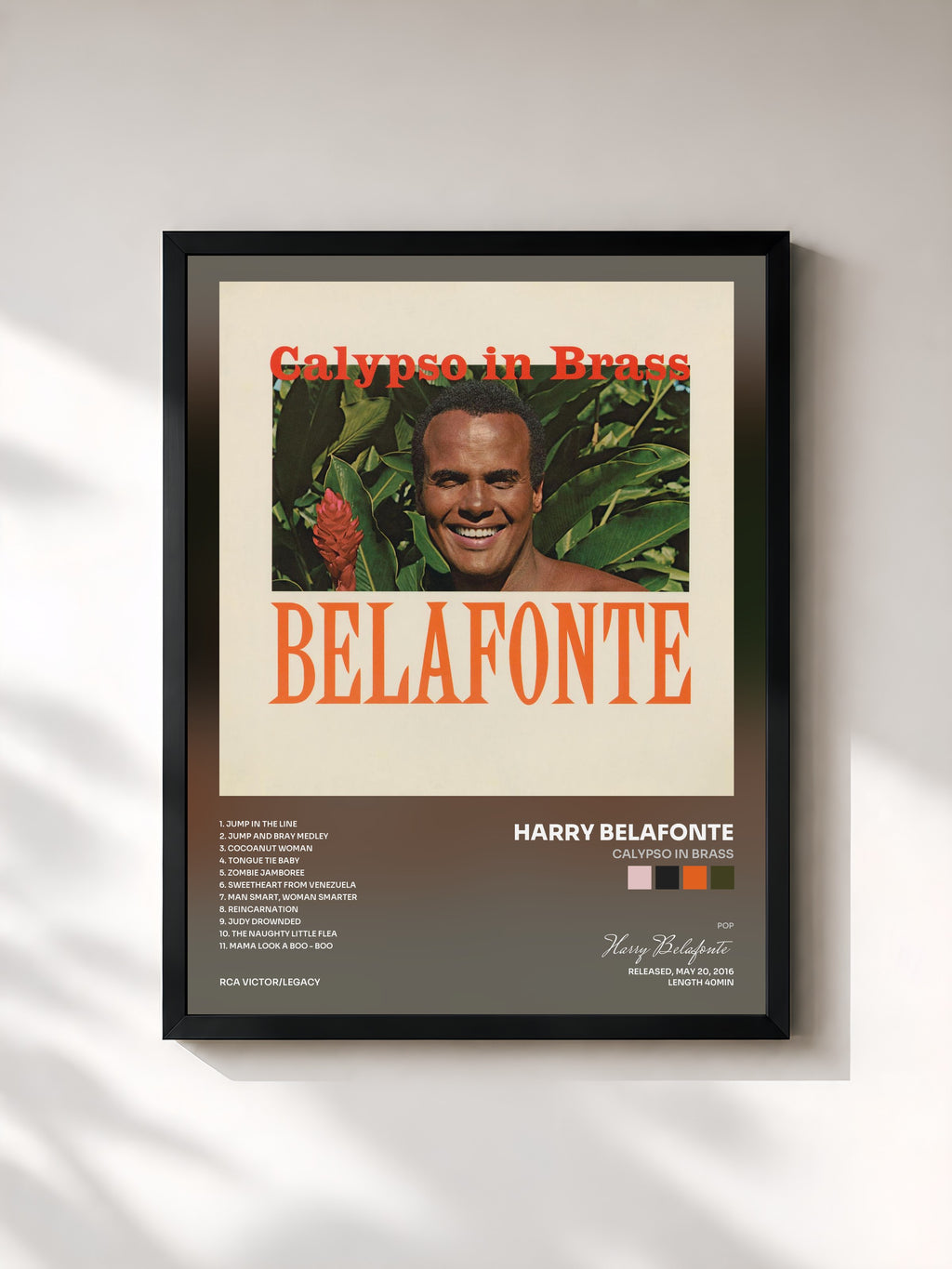 #noir Tableau de l'album Calypso In Brass de Harry Belafonte, cadre noir, imprimé et encadré en France