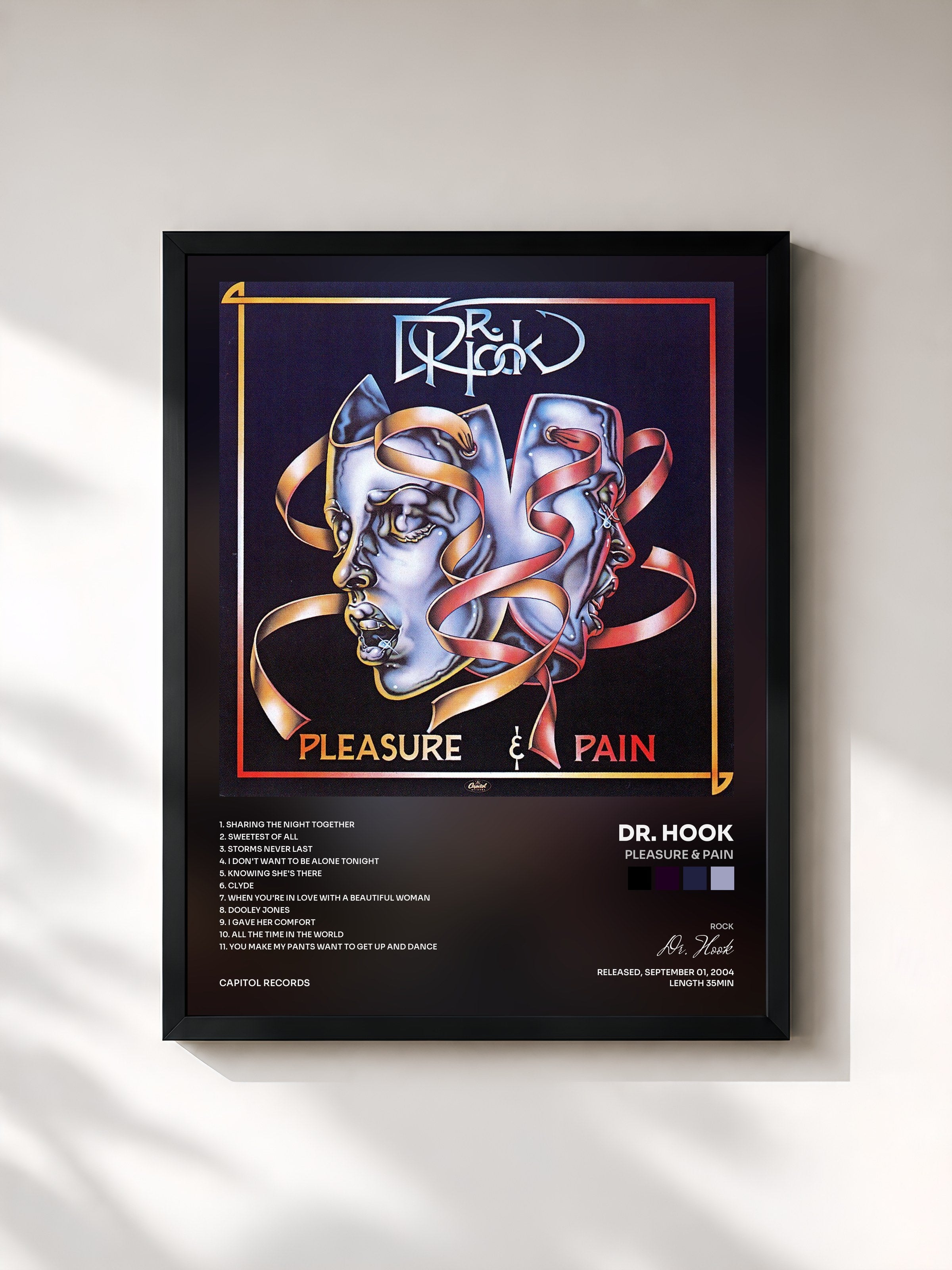 #noir Tableau de l'album Pleasure & Pain de Dr. Hook, cadre noir, imprimé et encadré en France