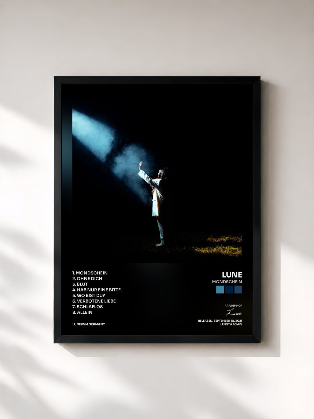 #noir Tableau de l'album MONDSCHEIN de Lune, cadre noir, imprimé et encadré en France