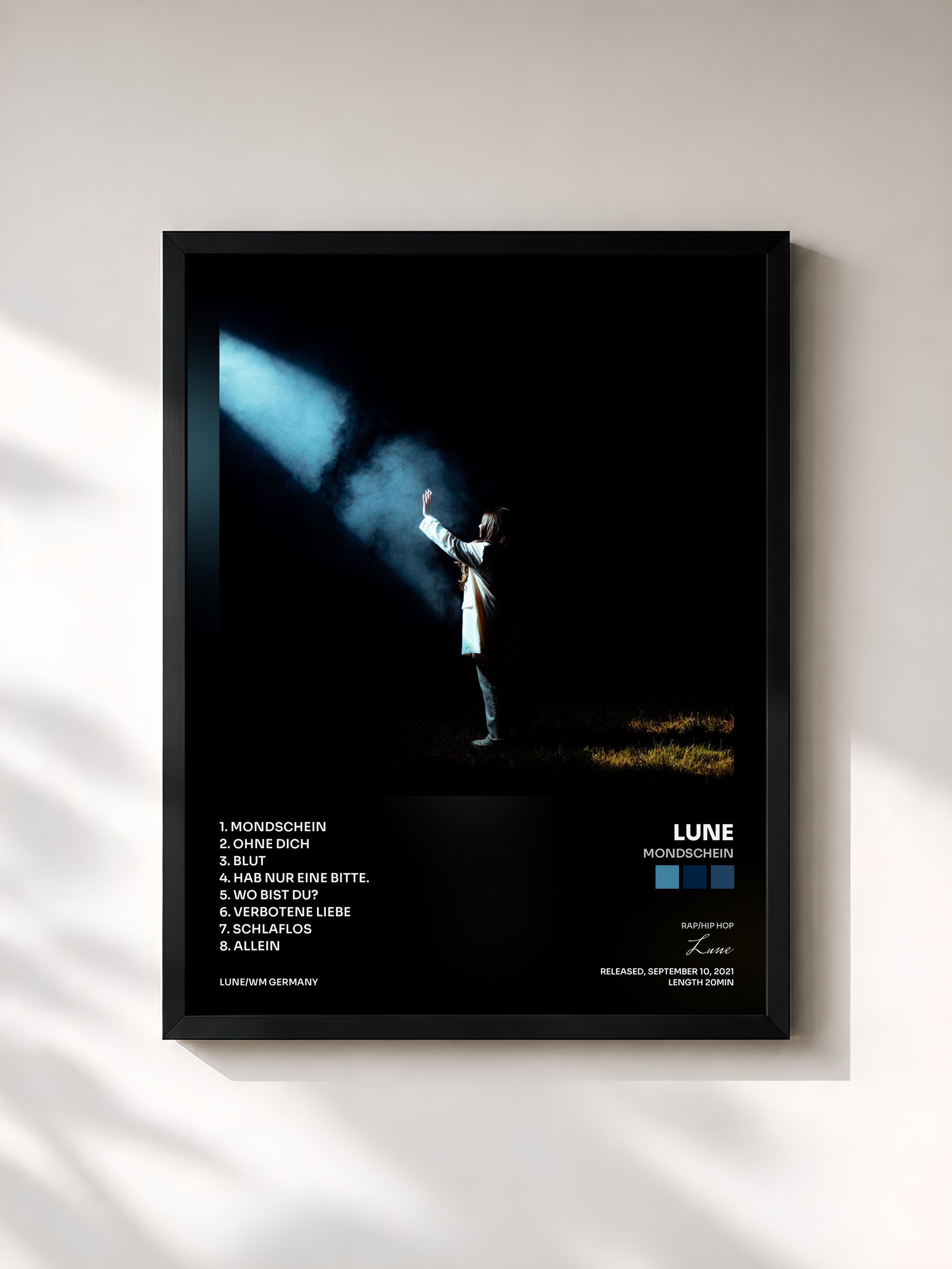 #noir Tableau de l'album MONDSCHEIN de Lune, cadre noir, imprimé et encadré en France
