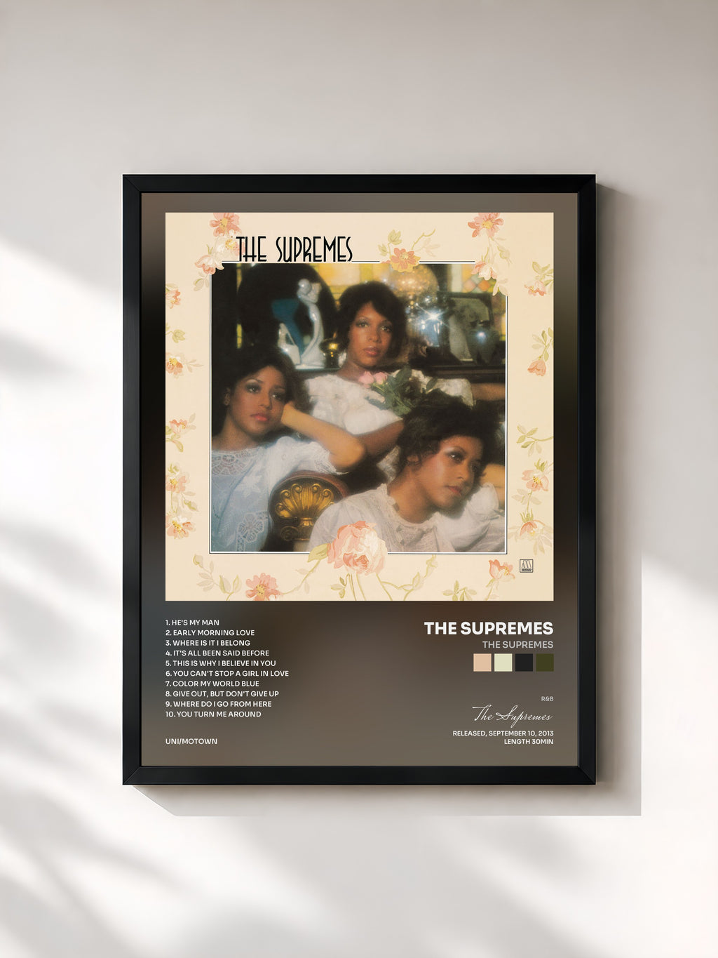 #noir Tableau de l'album The Supremes de The Supremes, cadre noir, imprimé et encadré en France