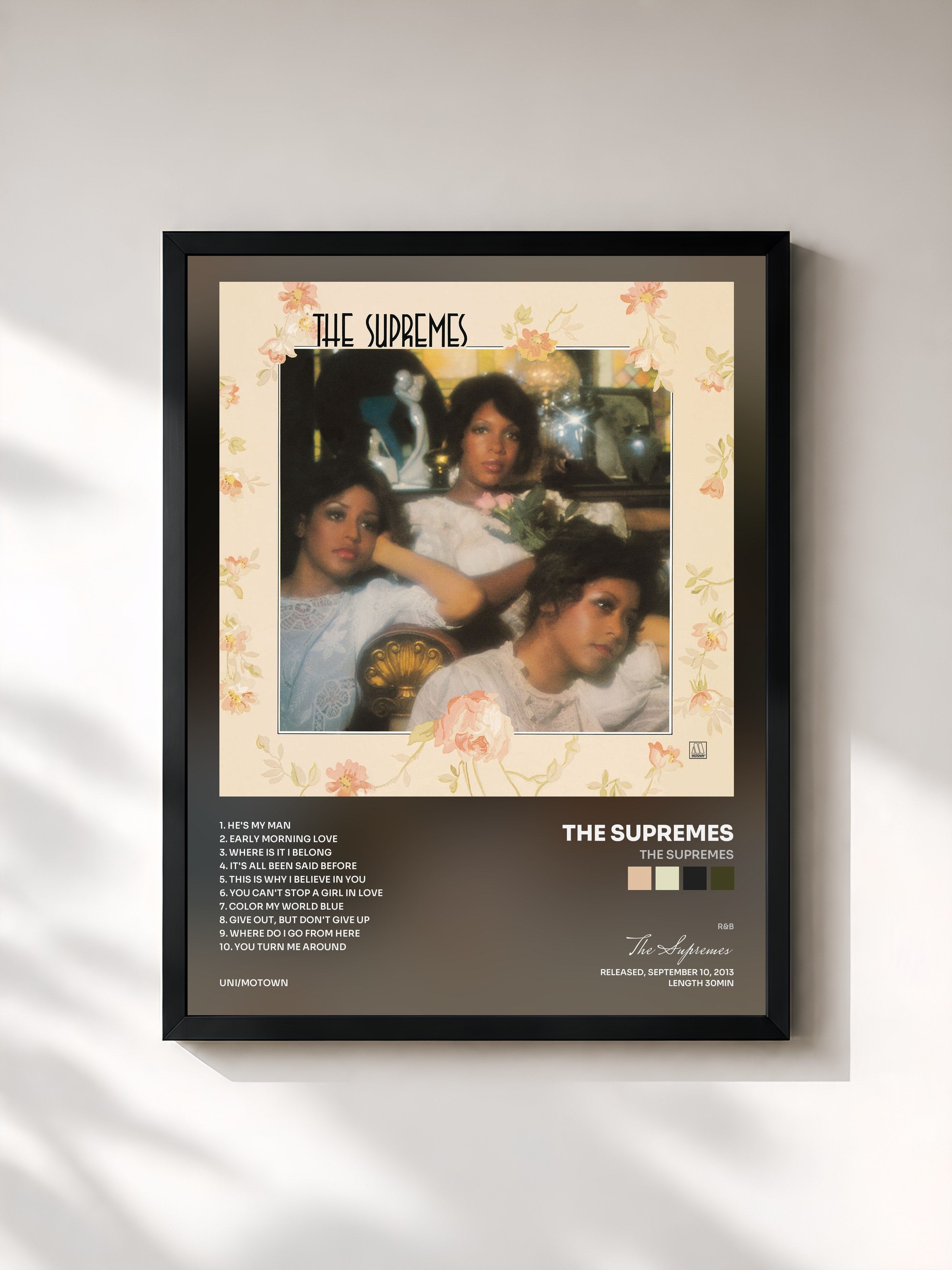 #noir Tableau de l'album The Supremes de The Supremes, cadre noir, imprimé et encadré en France