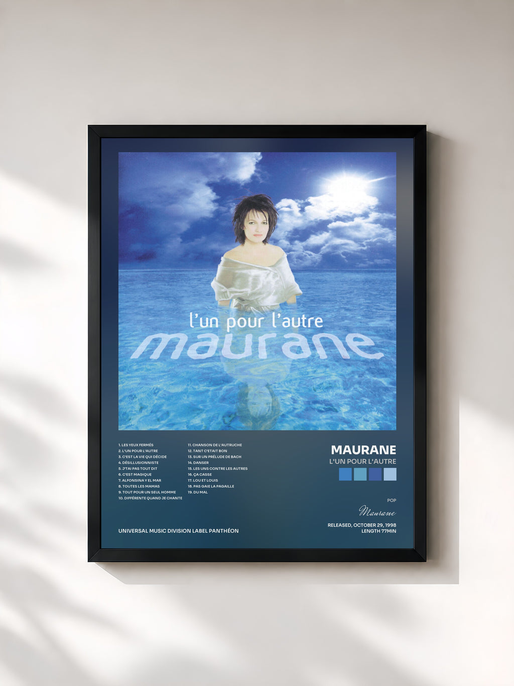 #noir Tableau de l'album L'Un Pour L'Autre de Maurane, cadre noir, imprimé et encadré en France