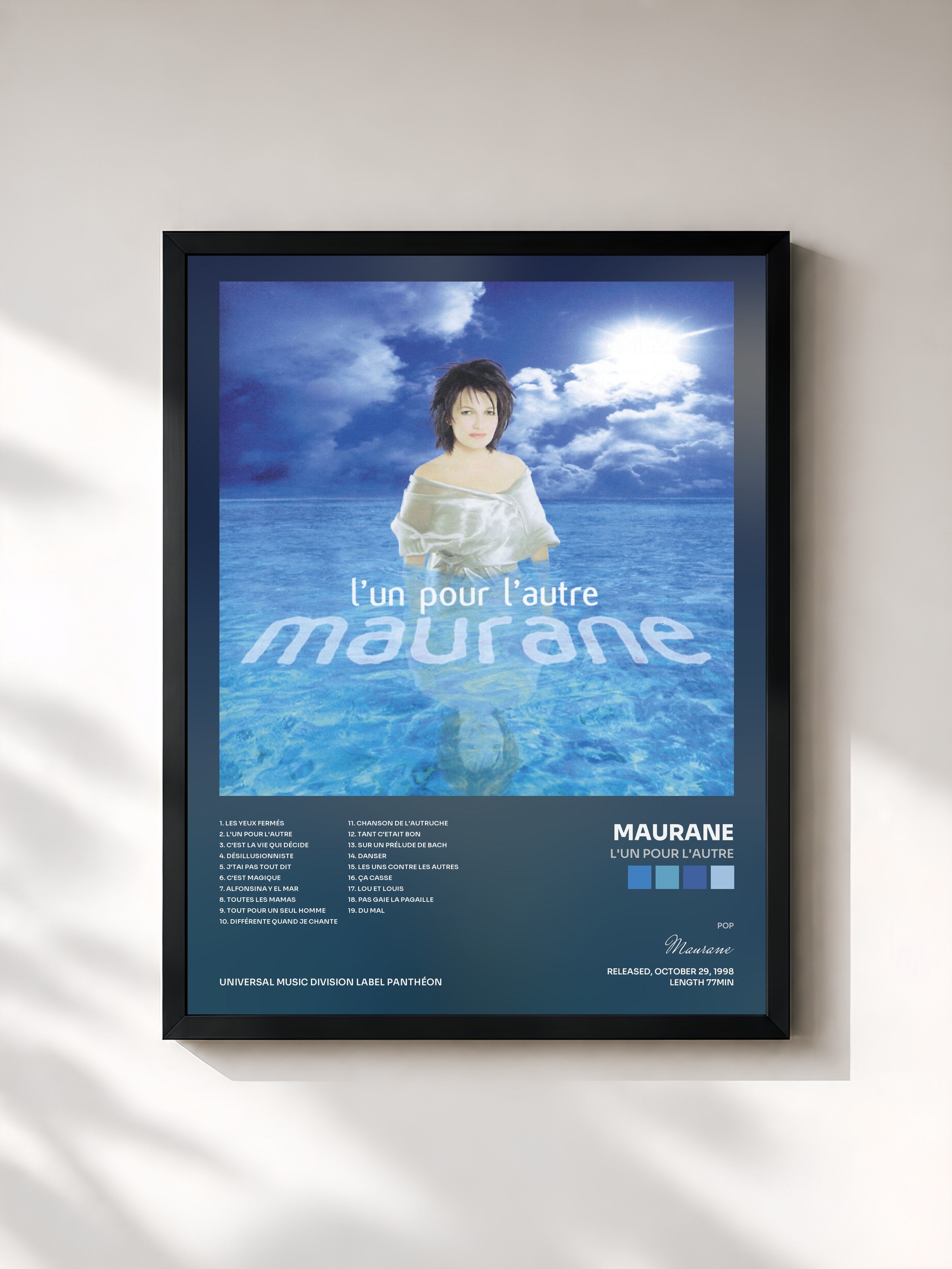 #noir Tableau de l'album L'Un Pour L'Autre de Maurane, cadre noir, imprimé et encadré en France