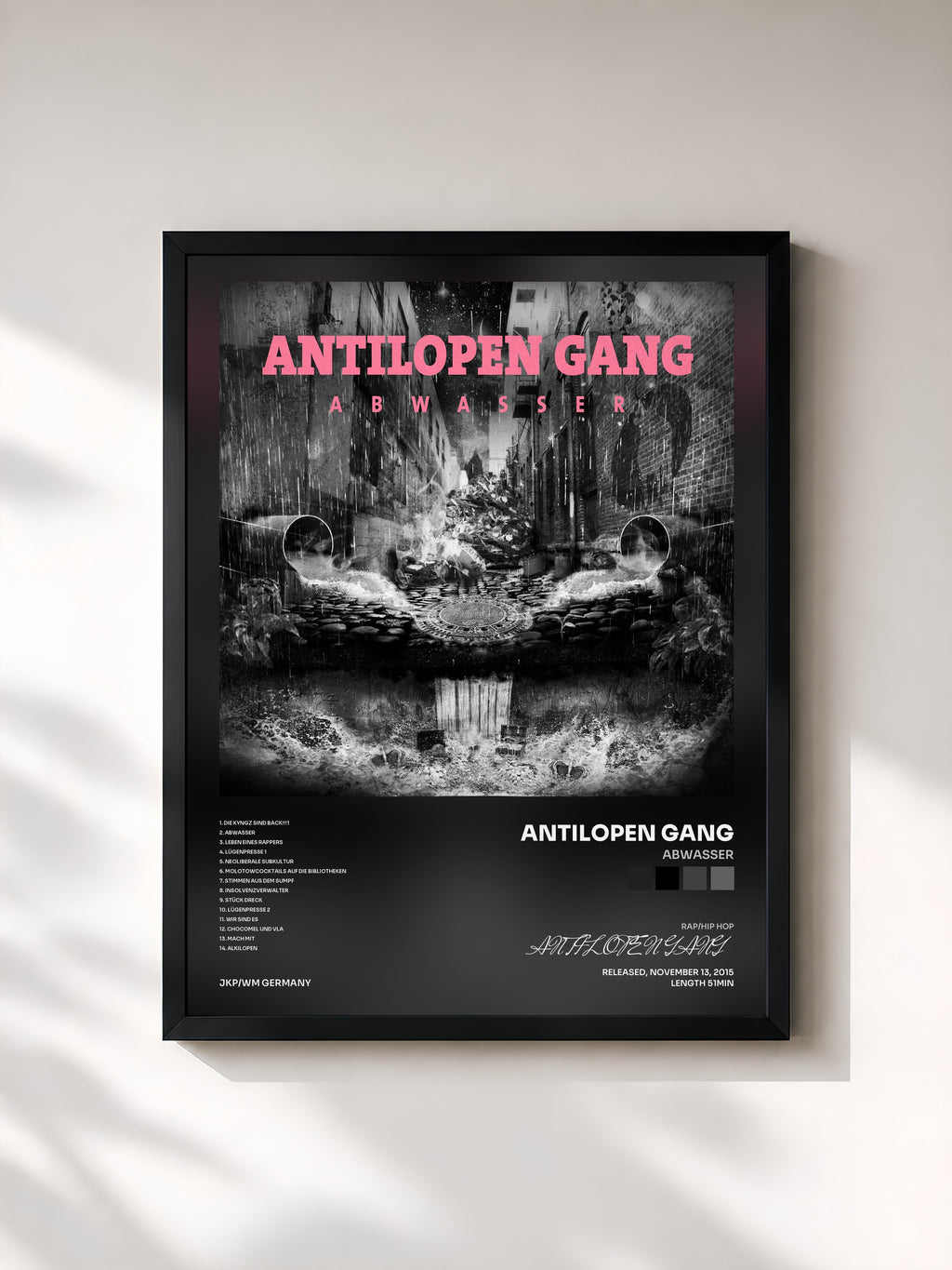 #noir Tableau de l'album Abwasser de ANTILOPEN GANG, cadre noir, imprimé et encadré en France