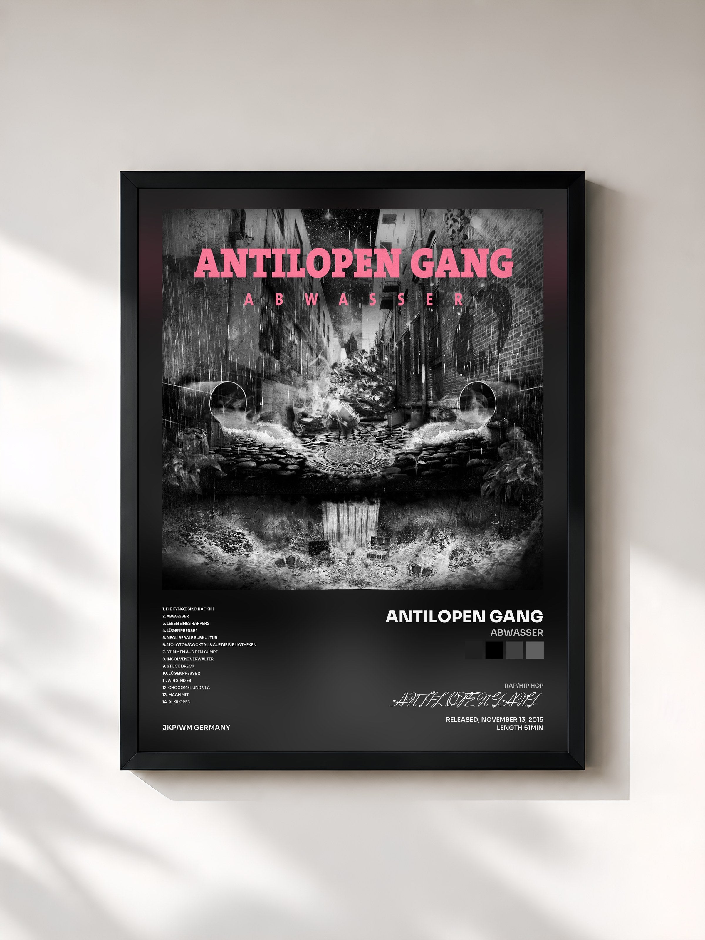 #noir Tableau de l'album Abwasser de ANTILOPEN GANG, cadre noir, imprimé et encadré en France
