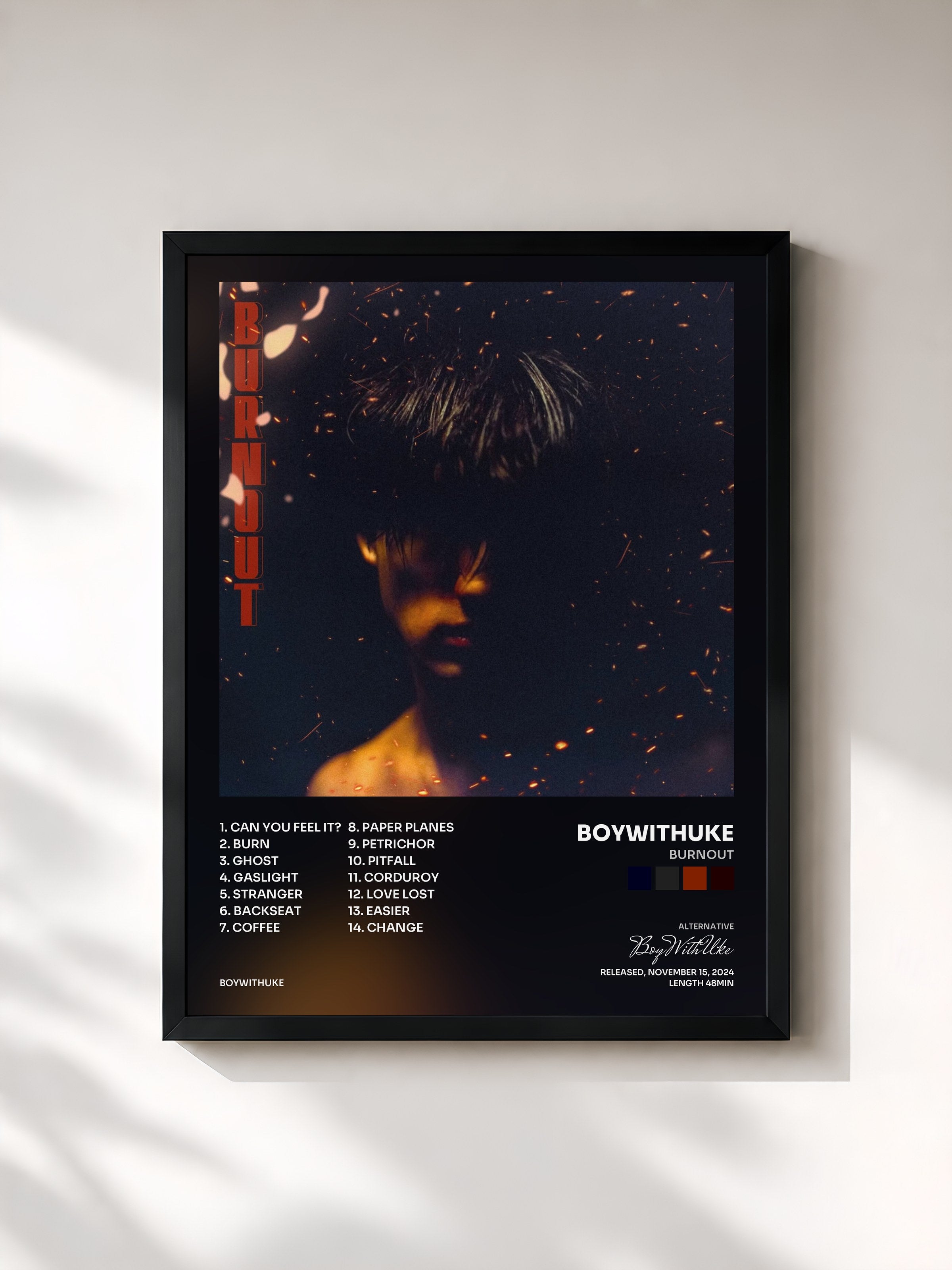 #noir Tableau de l'album Burnout de BoyWithUke, cadre noir, imprimé et encadré en France