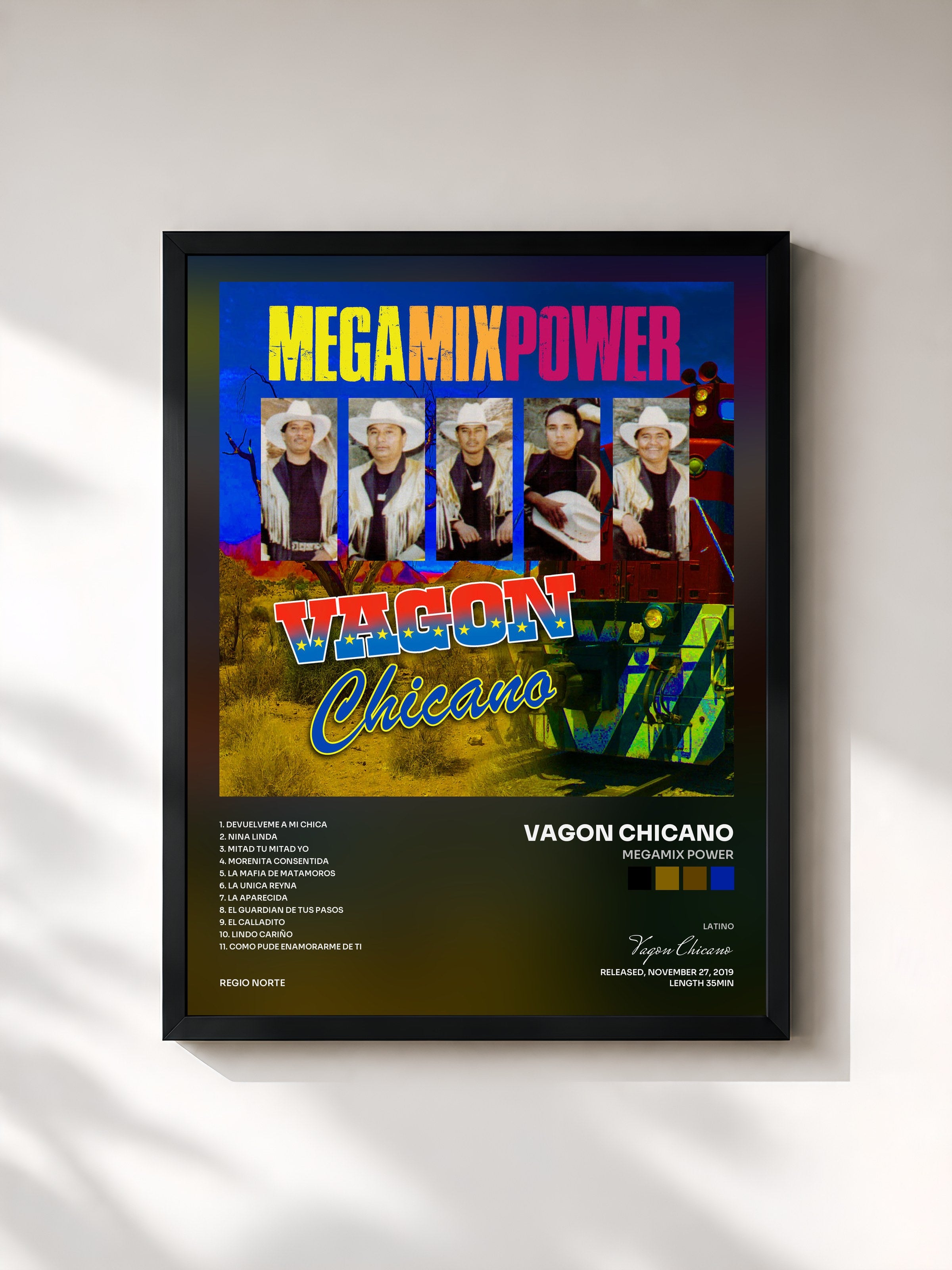 #noir Tableau de l'album Megamix Power de Vagon Chicano, cadre noir, imprimé et encadré en France