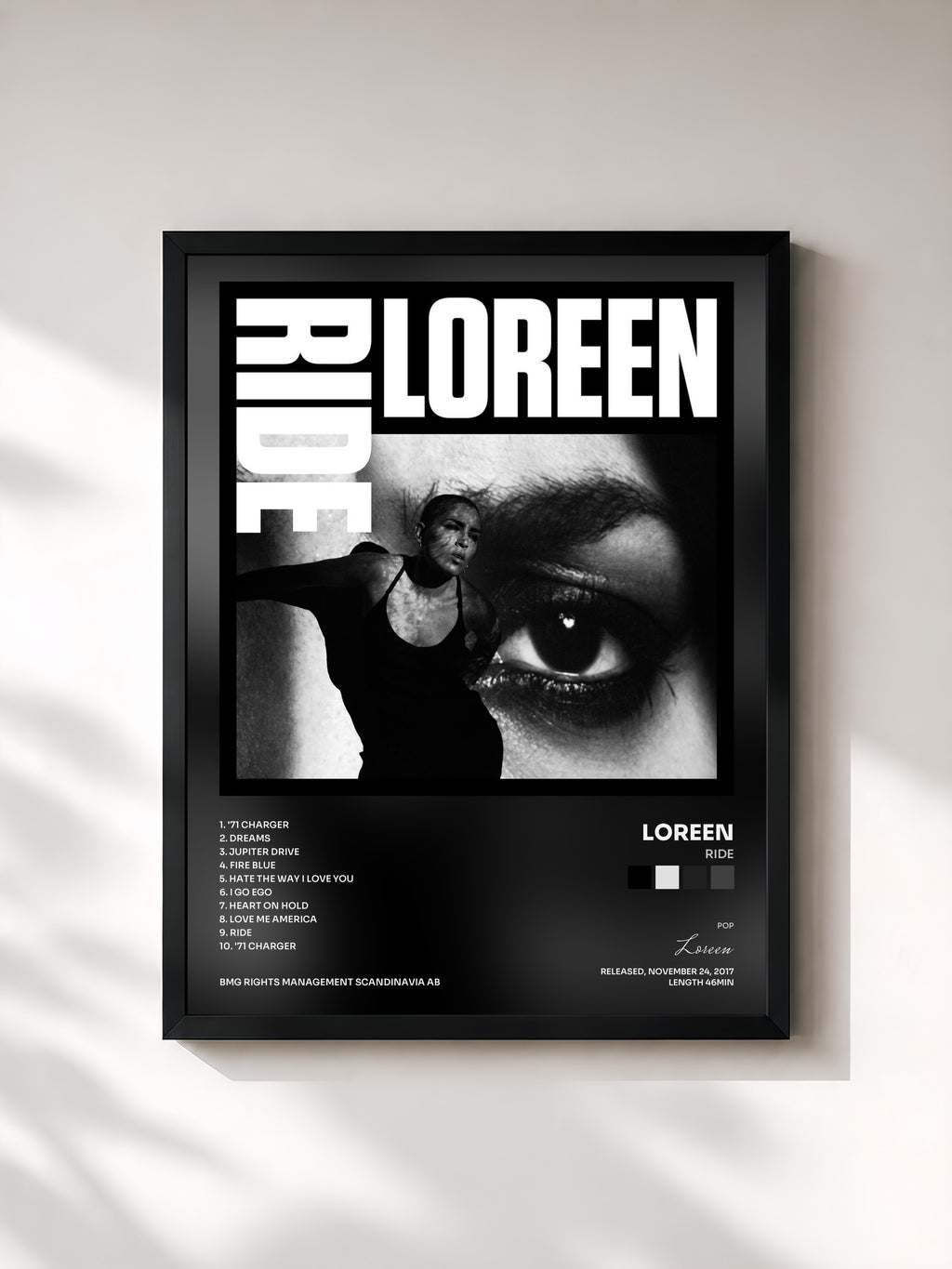 #noir Tableau de l'album Ride de Loreen, cadre noir, imprimé et encadré en France