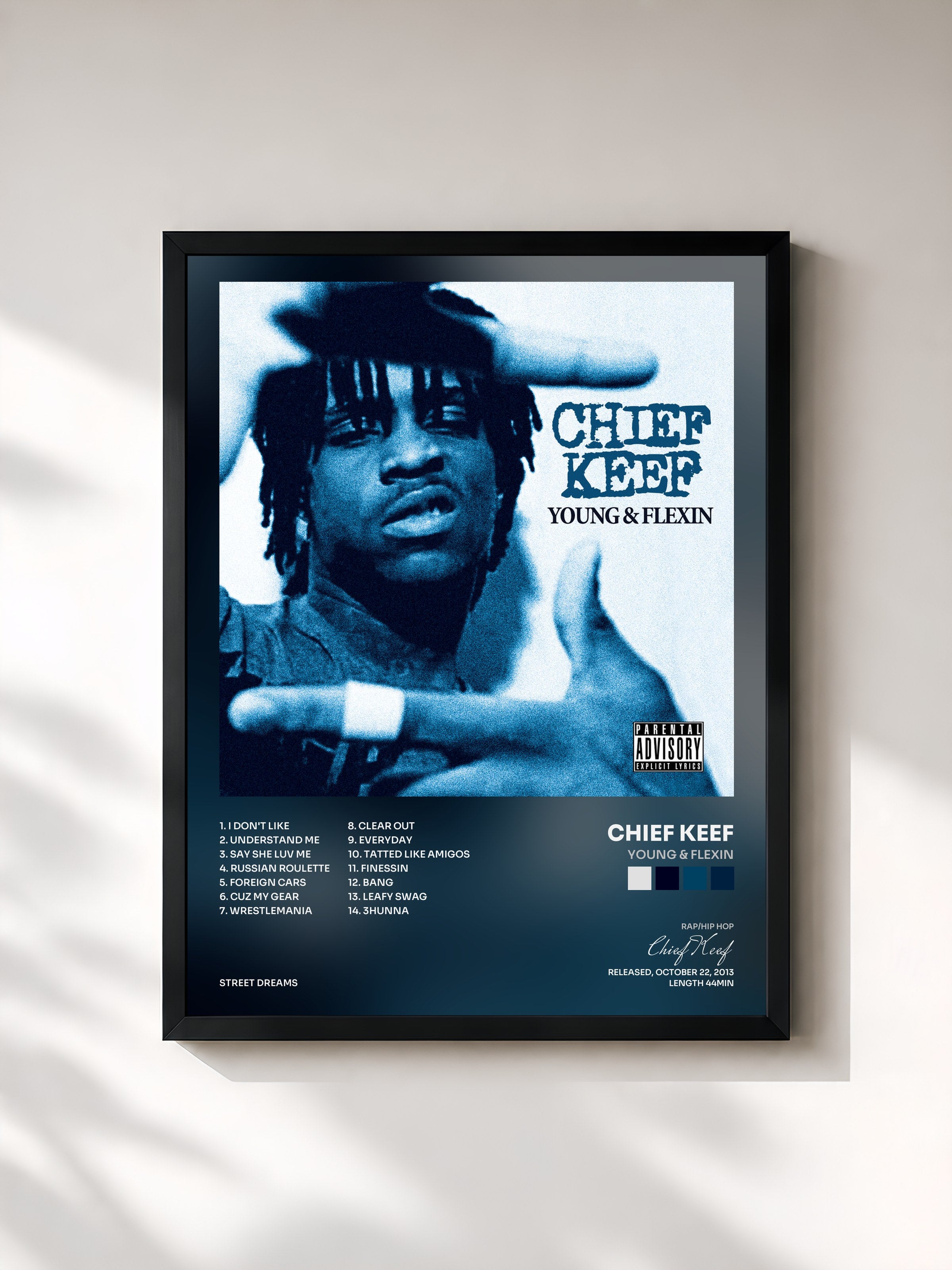 #noir Tableau de l'album Young & Flexin de Chief Keef, cadre noir, imprimé et encadré en France