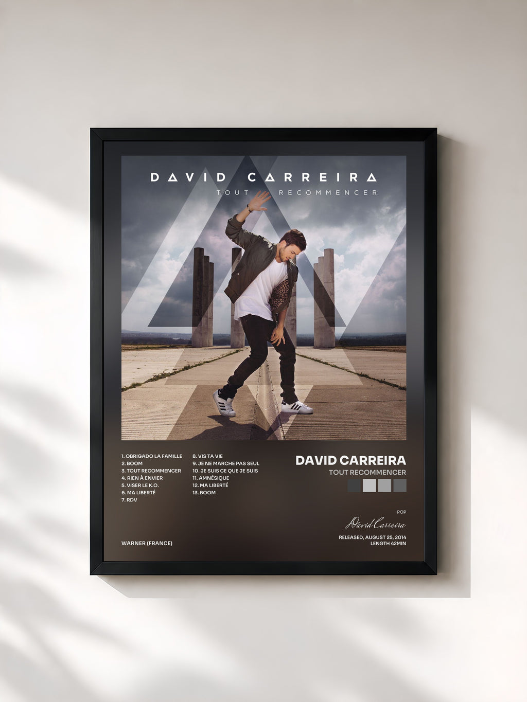 #noir Tableau de l'album Tout recommencer de David Carreira, cadre noir, imprimé et encadré en France