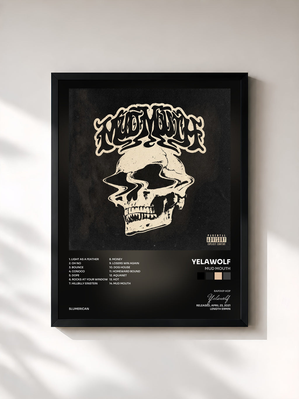 #noir Tableau de l'album Mud Mouth de Yelawolf, cadre noir, imprimé et encadré en France
