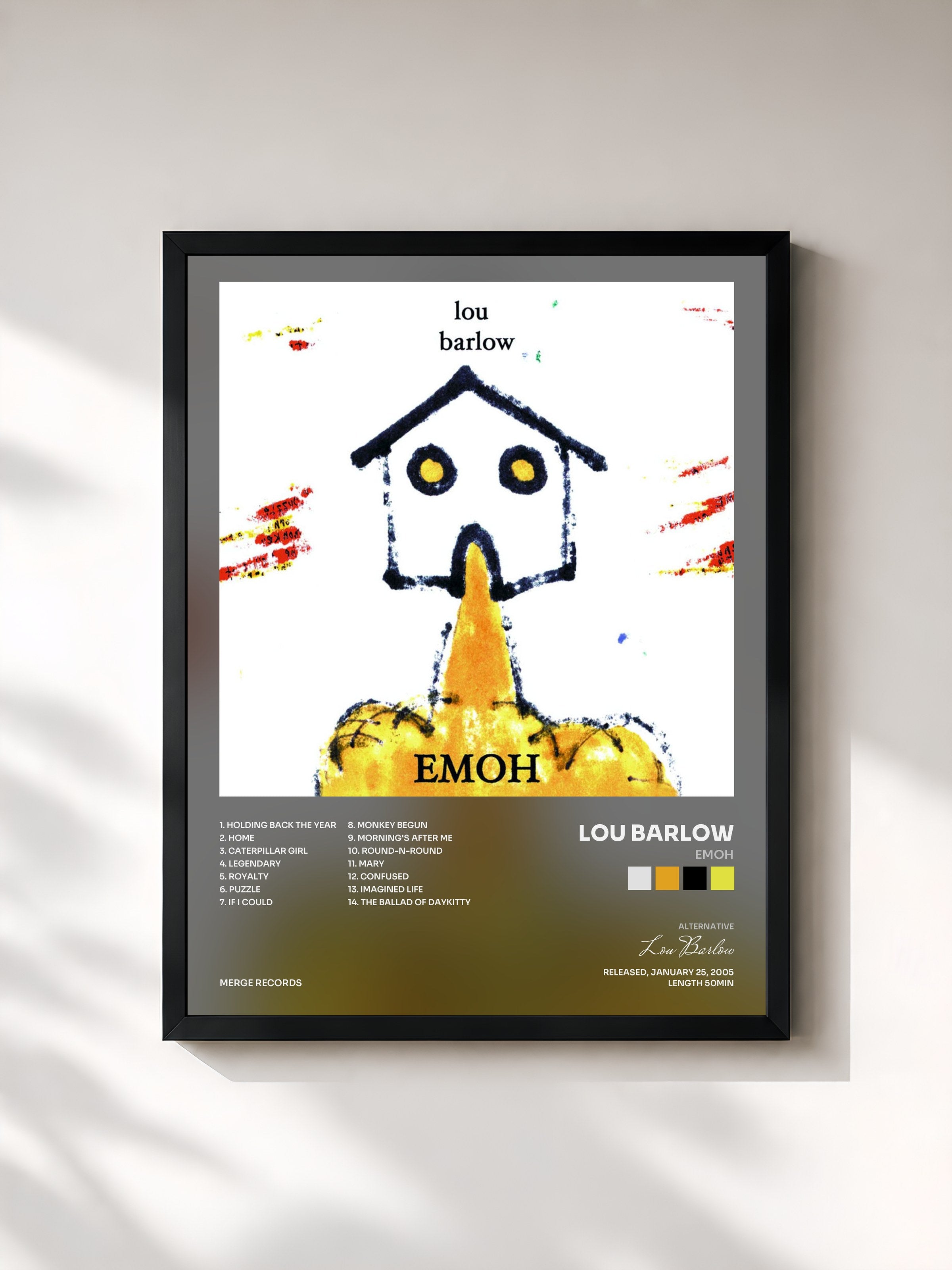 #noir Tableau de l'album Emoh de Lou Barlow, cadre noir, imprimé et encadré en France