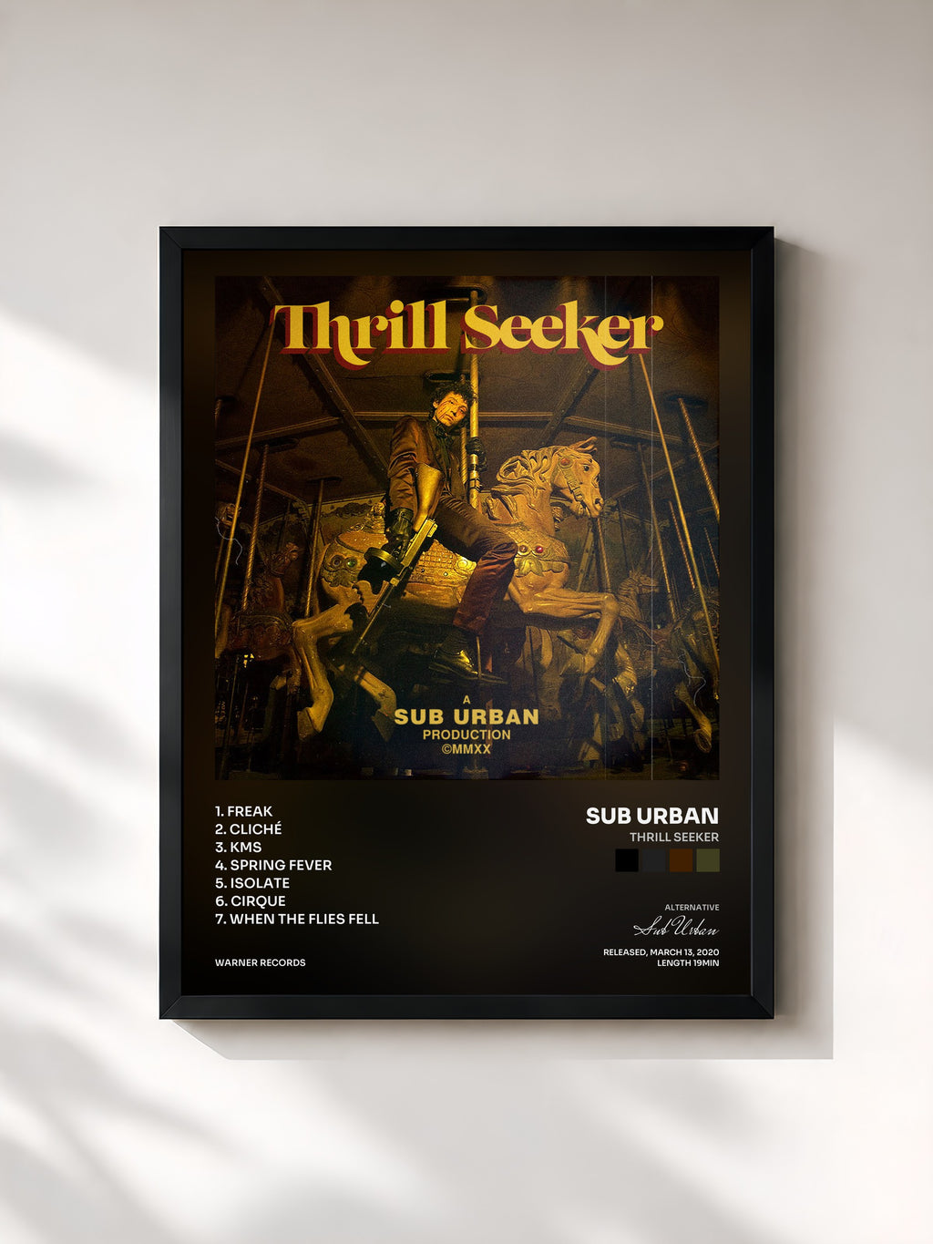 #noir Tableau de l'album Thrill Seeker de Sub Urban, cadre noir, imprimé et encadré en France