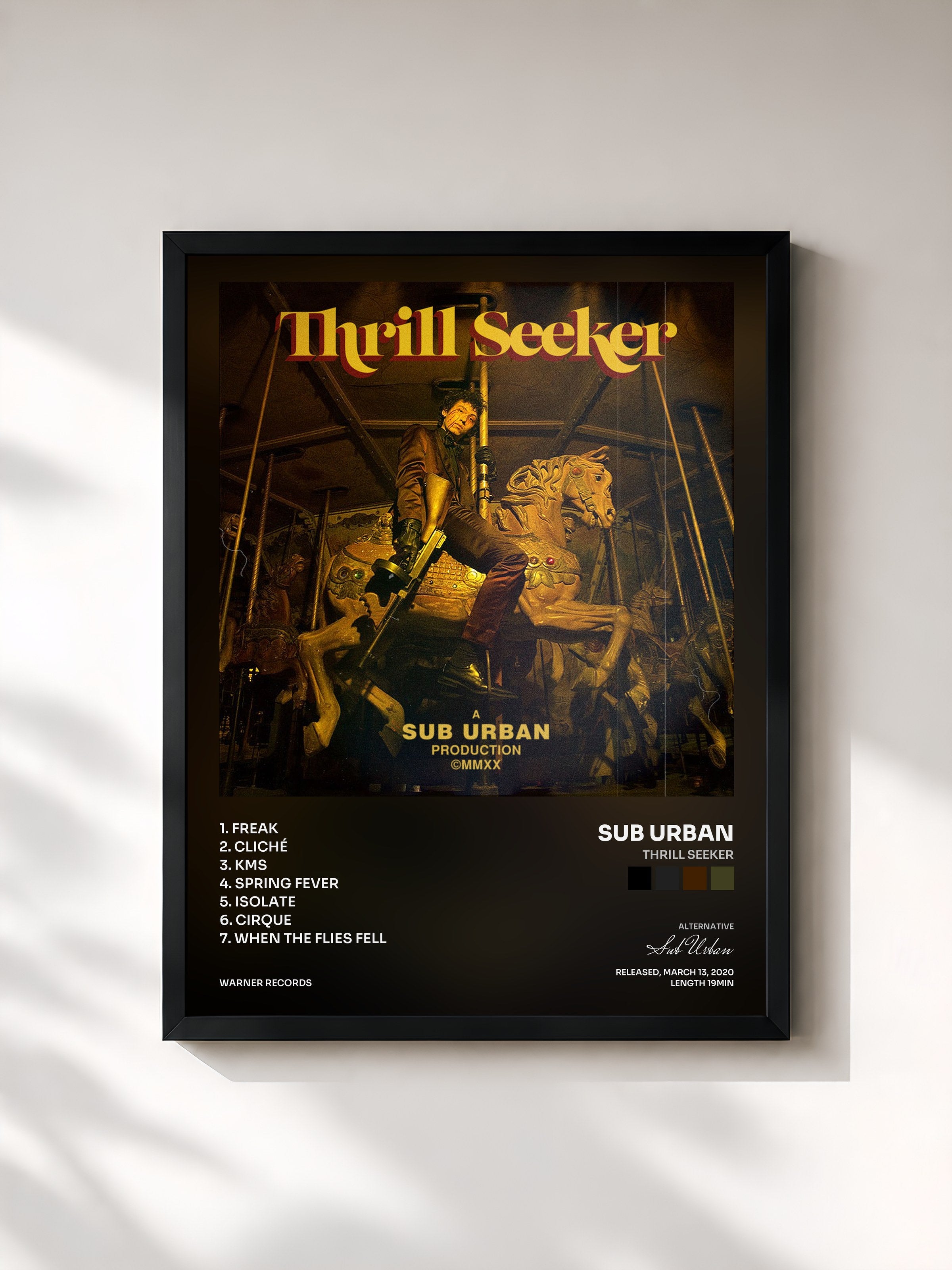 #noir Tableau de l'album Thrill Seeker de Sub Urban, cadre noir, imprimé et encadré en France