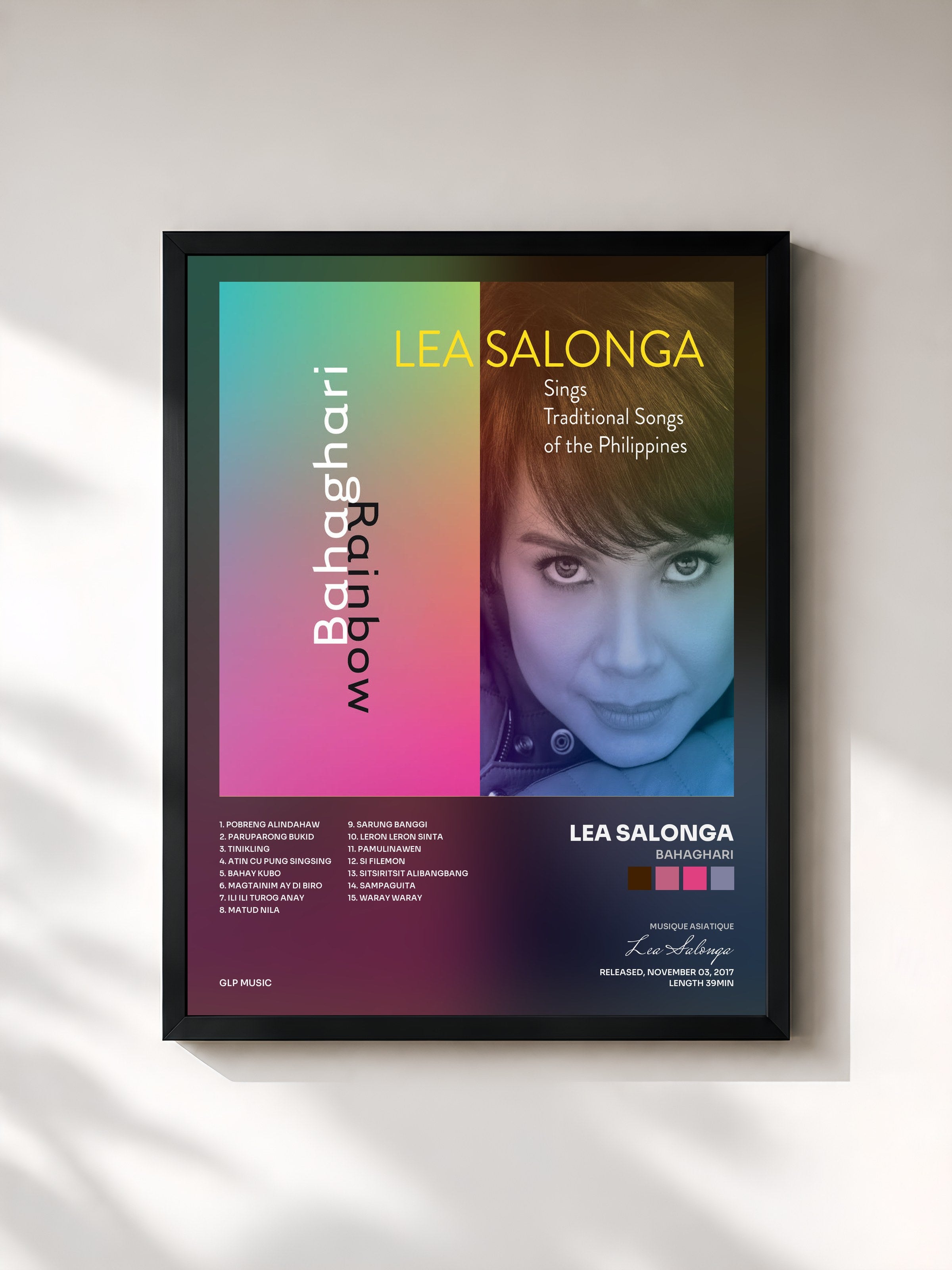 #noir Tableau de l'album Bahaghari de Lea Salonga, cadre noir, imprimé et encadré en France