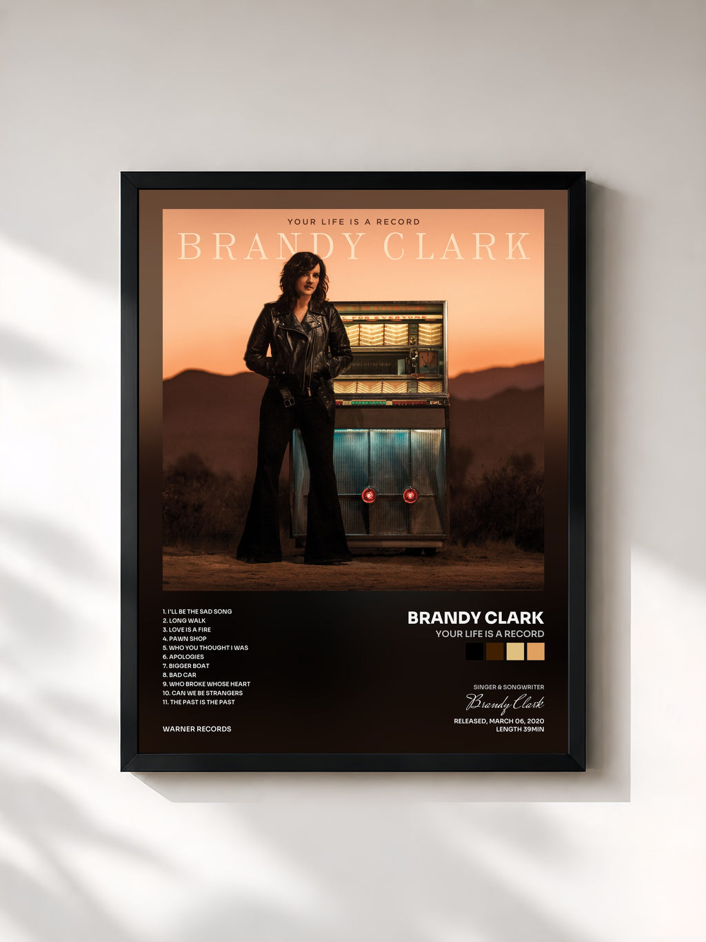 #noir Tableau de l'album Your Life Is a Record de Brandy Clark, cadre noir, imprimé et encadré en France