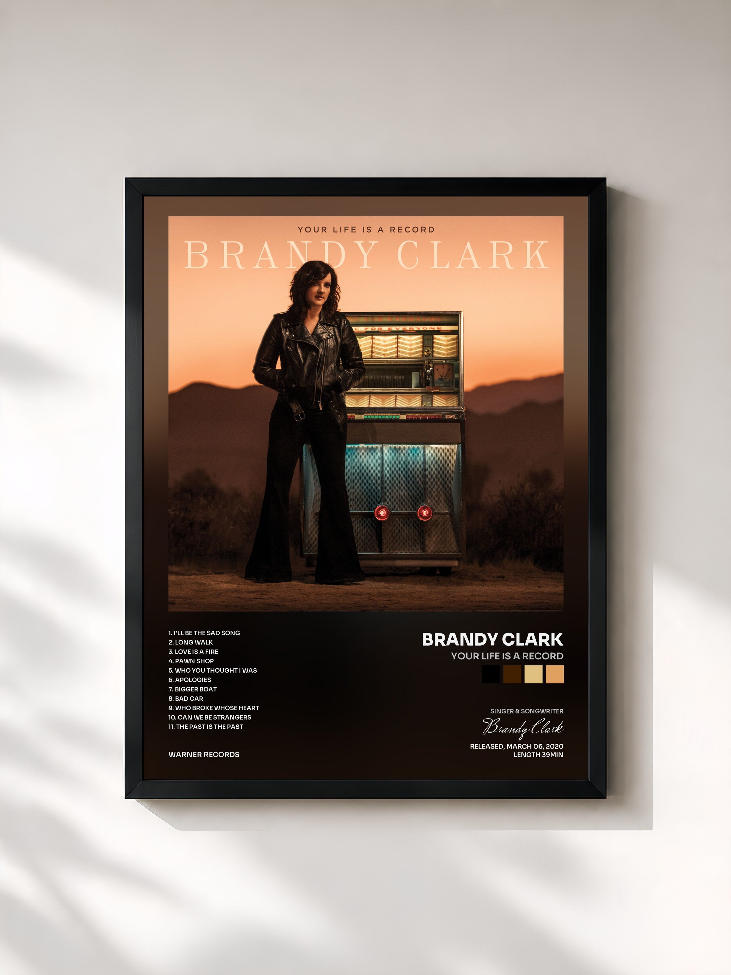 #noir Tableau de l'album Your Life Is a Record de Brandy Clark, cadre noir, imprimé et encadré en France
