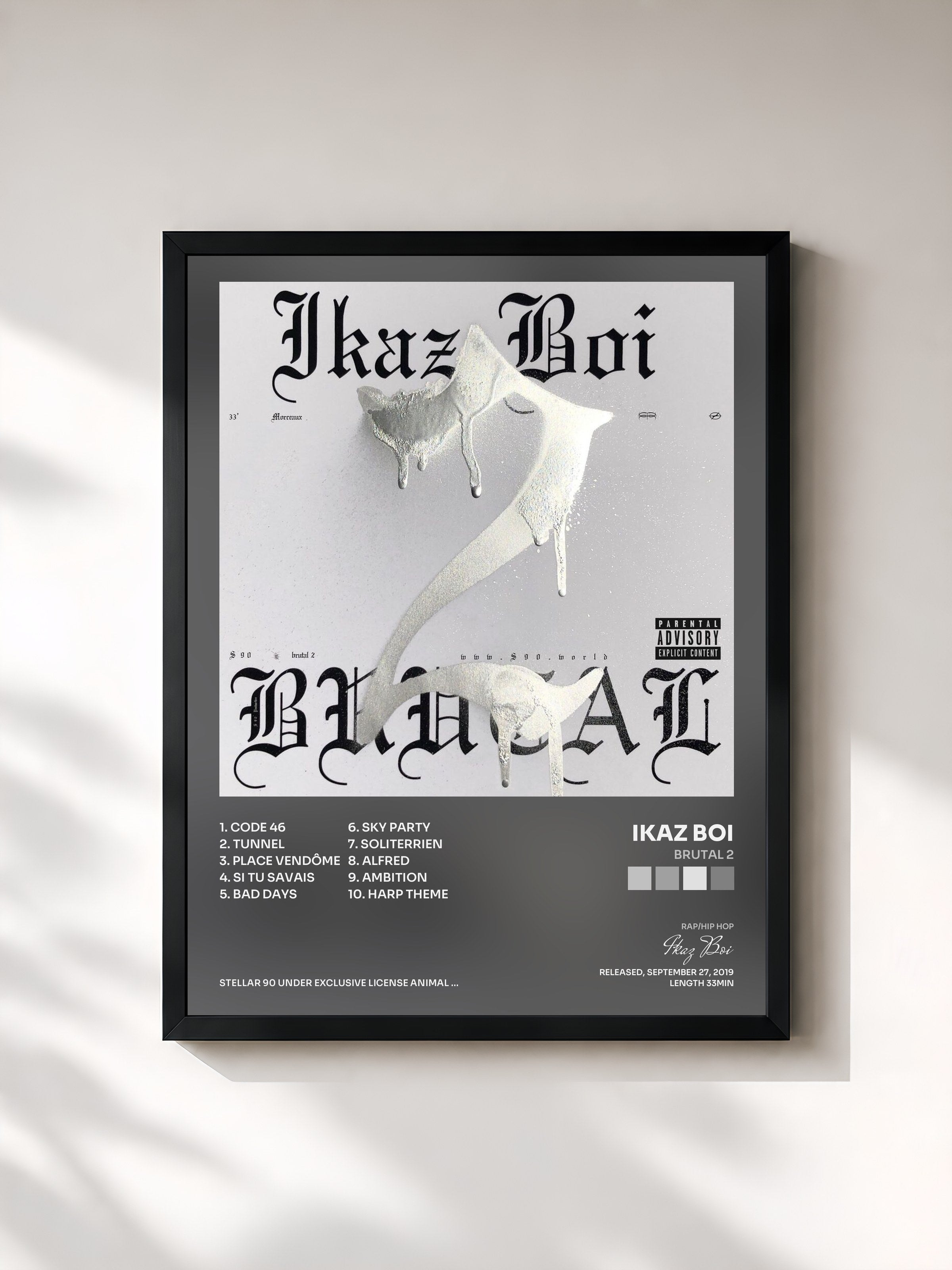 #noir Tableau de l'album BRUTAL 2 de Ikaz Boi, cadre noir, imprimé et encadré en France