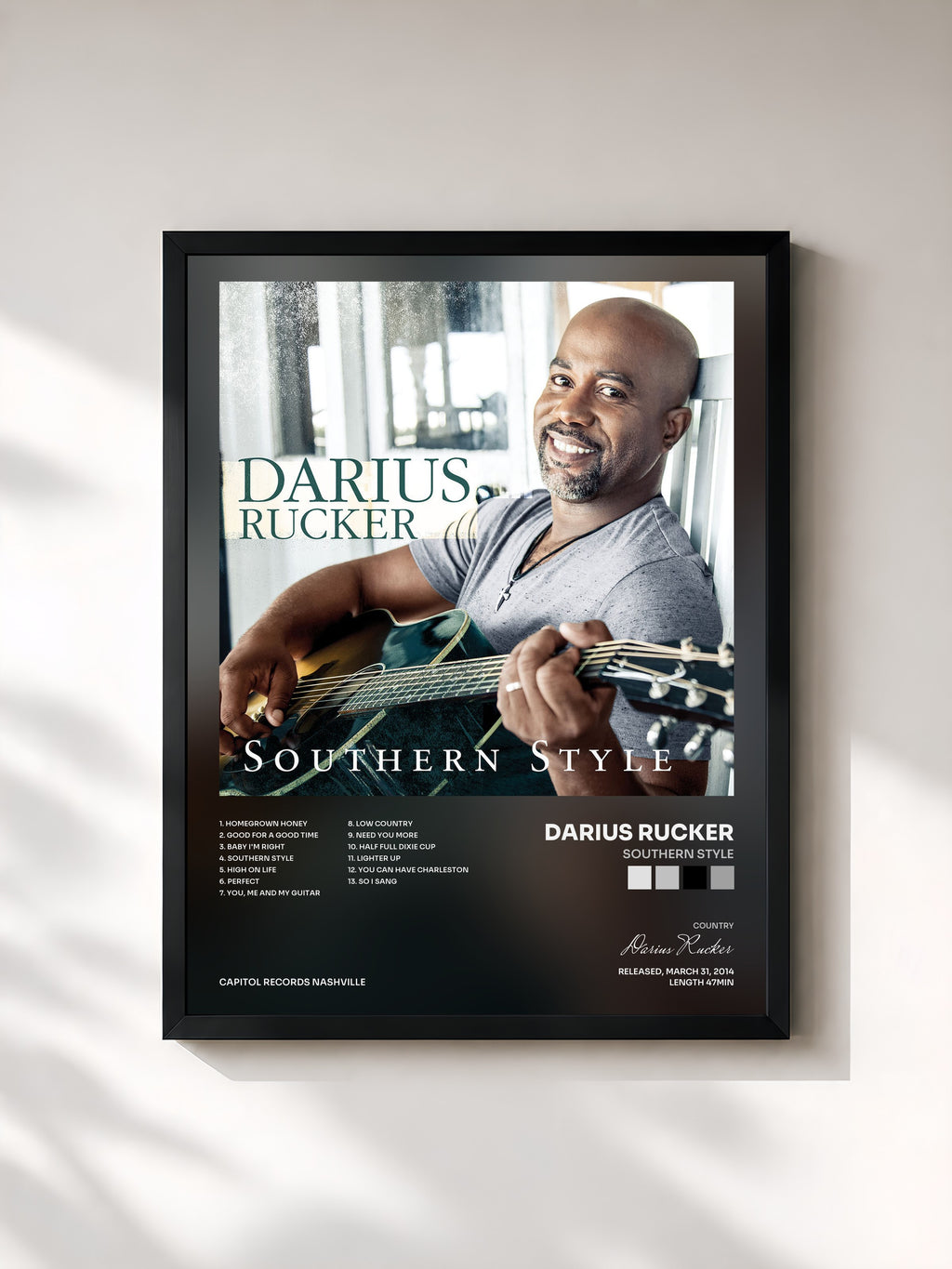 #noir Tableau de l'album Southern Style de Darius Rucker, cadre noir, imprimé et encadré en France
