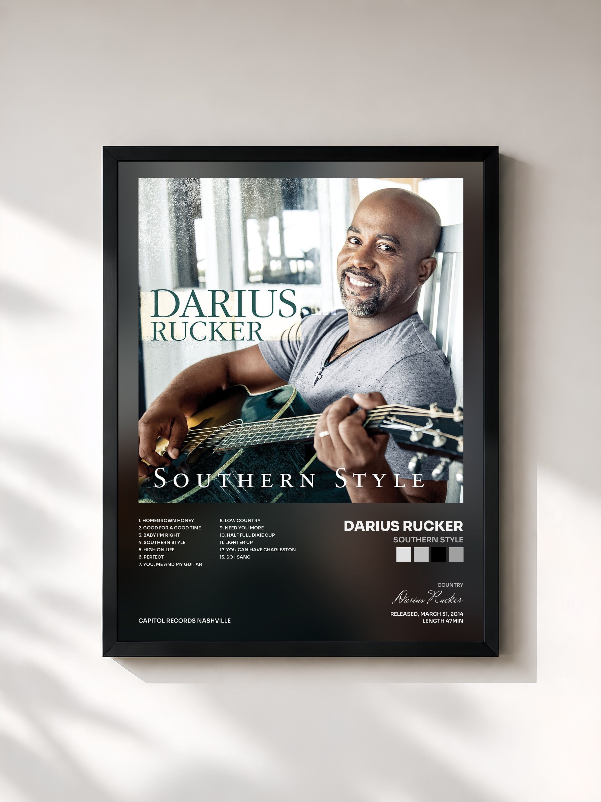 #noir Tableau de l'album Southern Style de Darius Rucker, cadre noir, imprimé et encadré en France