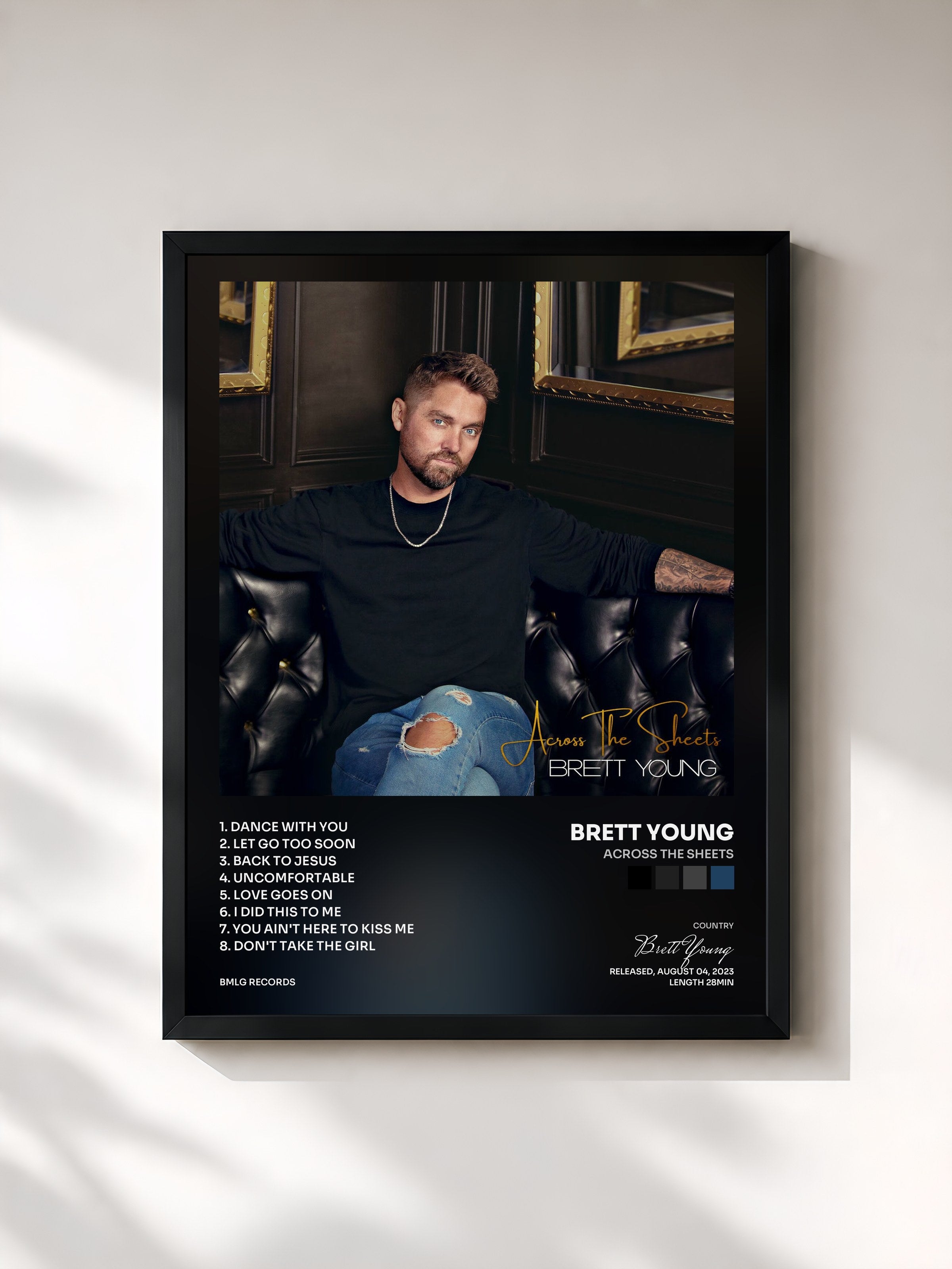 #noir Tableau de l'album Across The Sheets de Brett Young, cadre noir, imprimé et encadré en France