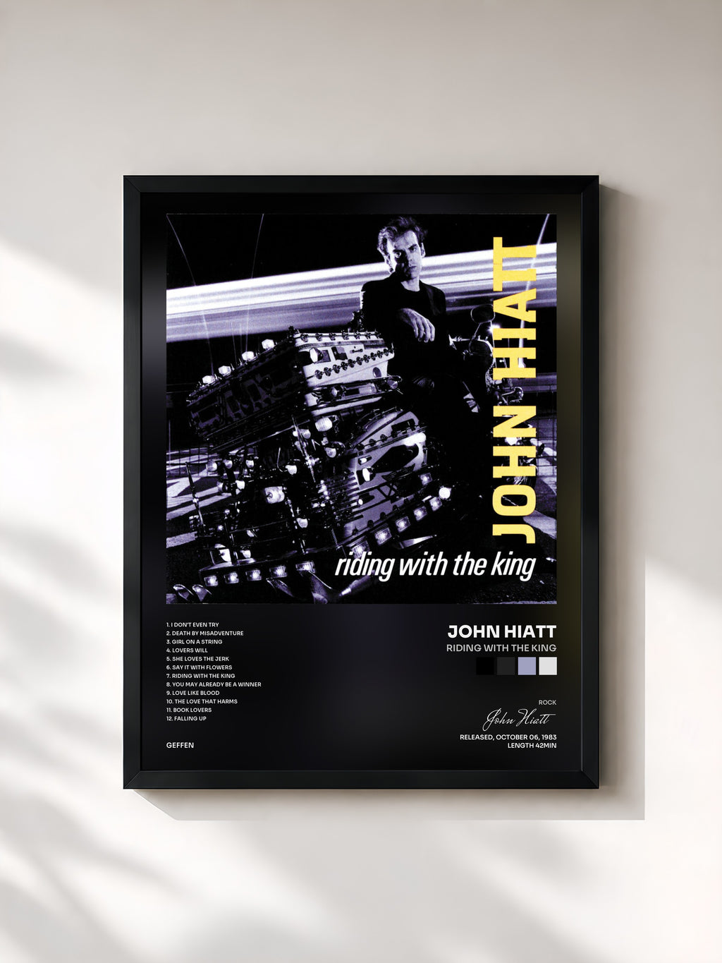 #noir Tableau de l'album Riding With The King de John Hiatt, cadre noir, imprimé et encadré en France