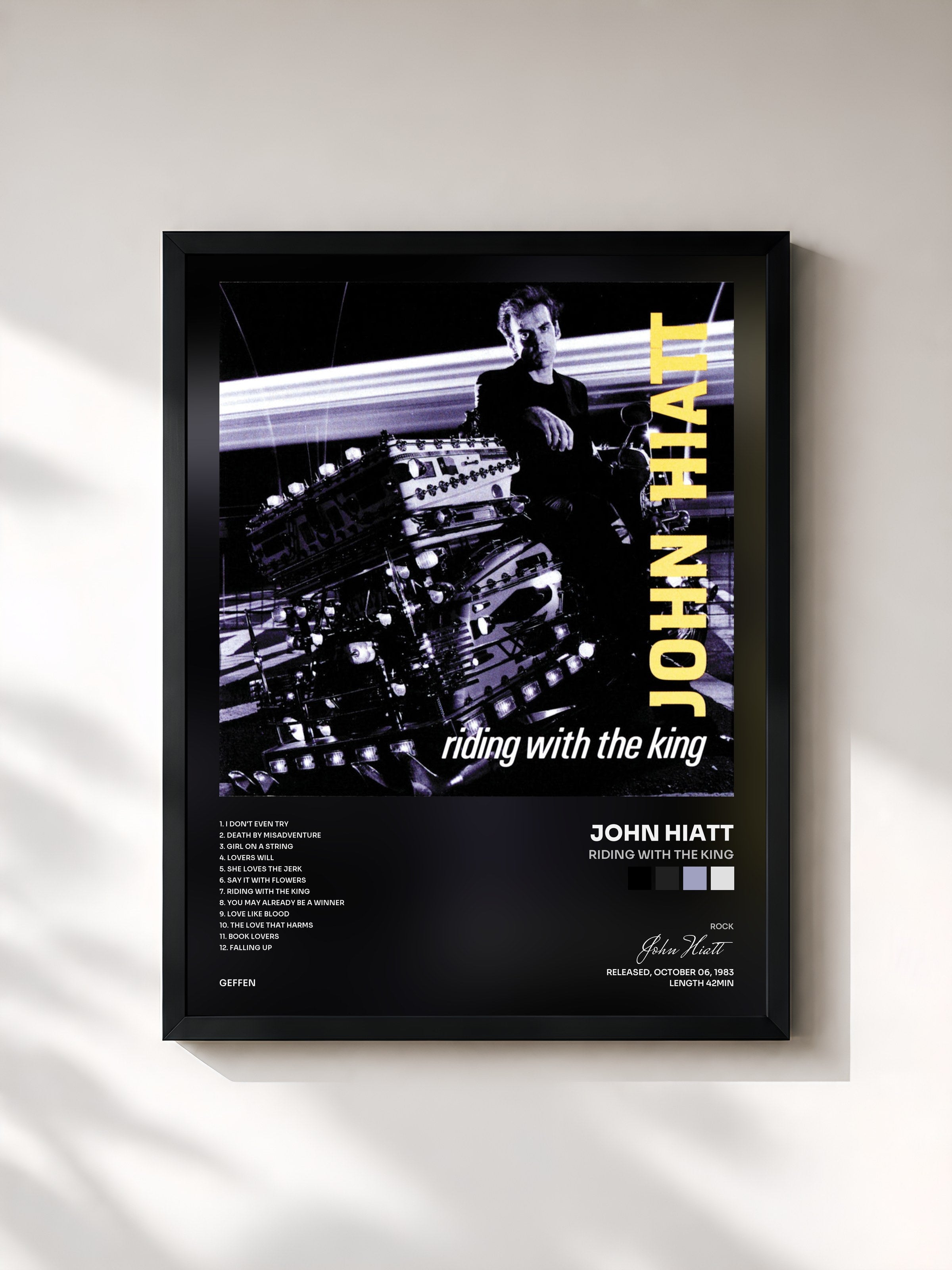 #noir Tableau de l'album Riding With The King de John Hiatt, cadre noir, imprimé et encadré en France