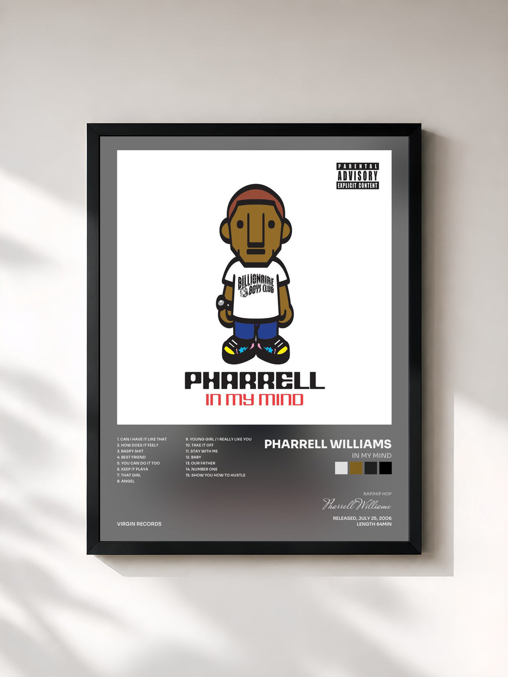 #noir Tableau de l'album In My Mind de Pharrell Williams, cadre noir, imprimé et encadré en France