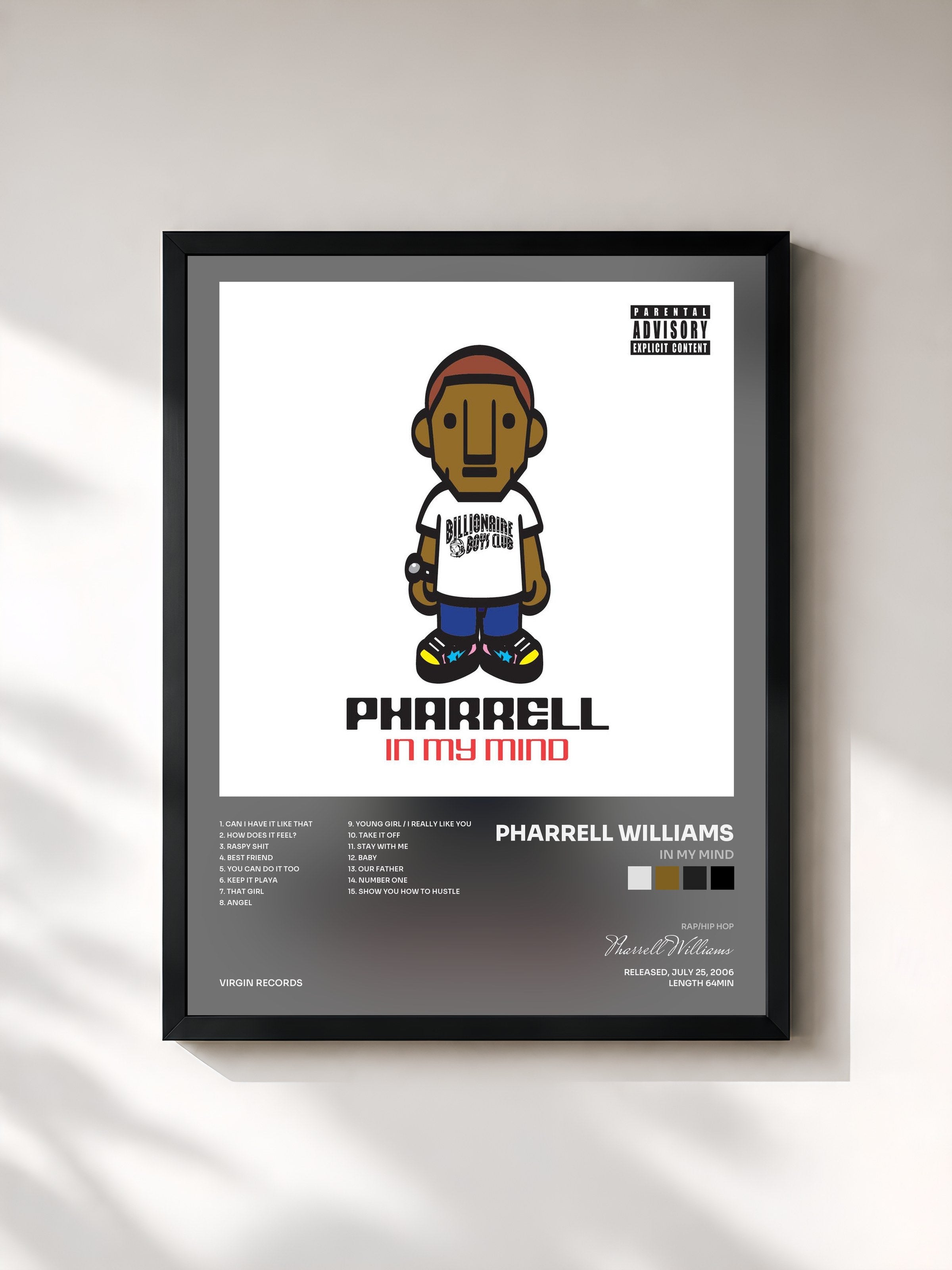 #noir Tableau de l'album In My Mind de Pharrell Williams, cadre noir, imprimé et encadré en France