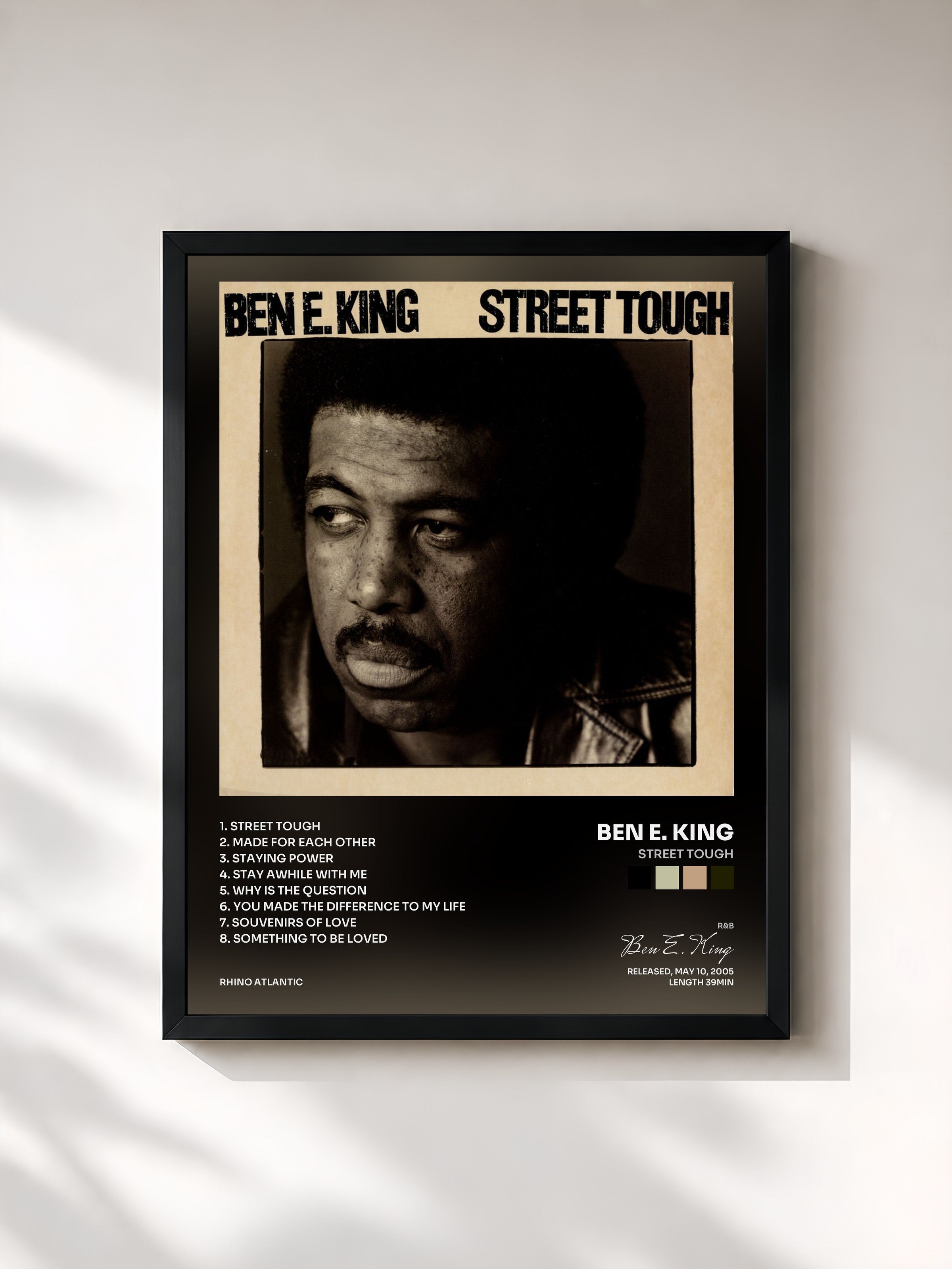 #noir Tableau de l'album Street Tough de Ben E. King, cadre noir, imprimé et encadré en France