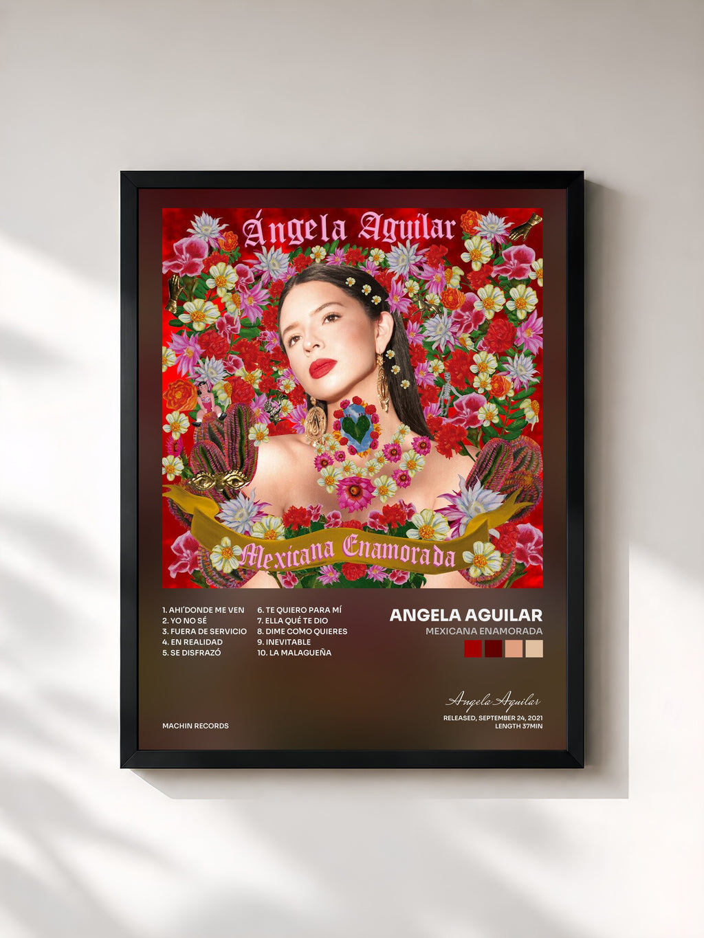 #noir Tableau de l'album Mexicana Enamorada de Angela Aguilar, cadre noir, imprimé et encadré en France