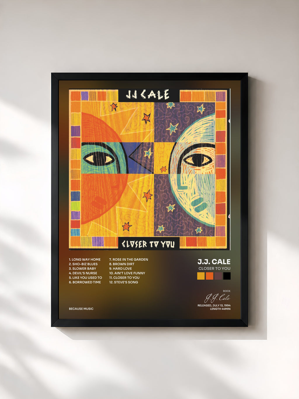 #noir Tableau de l'album Closer To You de J.J. Cale, cadre noir, imprimé et encadré en France