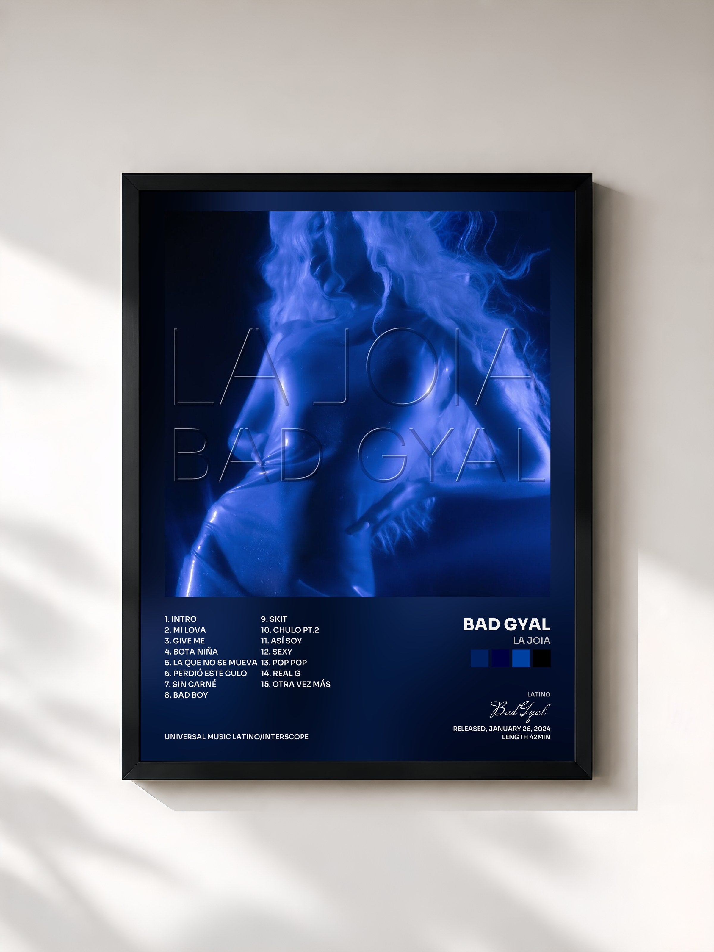 #noir Tableau de l'album La Joia de Bad Gyal, cadre noir, imprimé et encadré en France