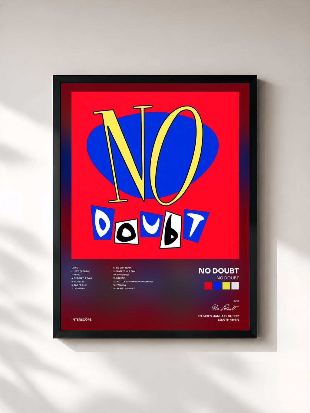 #noir Tableau de l'album No Doubt de No Doubt, cadre noir, imprimé et encadré en France