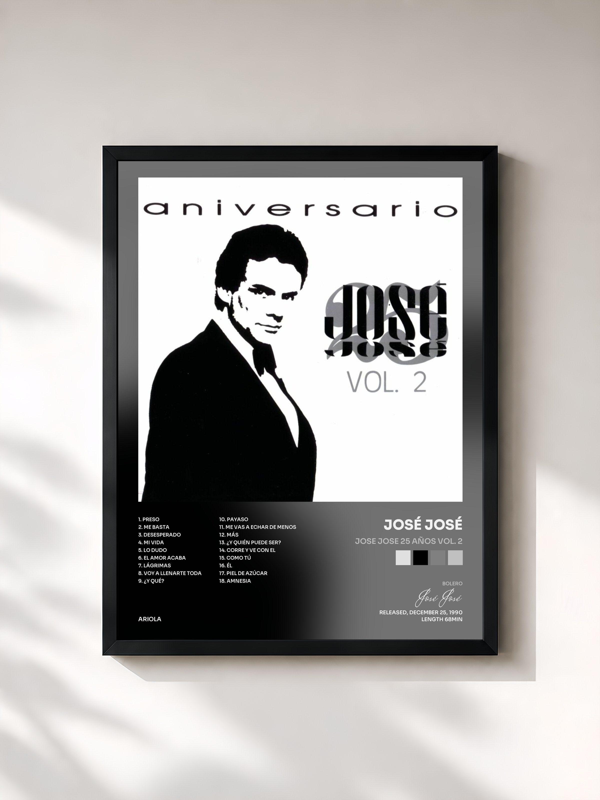 #noir Tableau de l'album Jose Jose 25 Años Vol. 2 de José José, cadre noir, imprimé et encadré en France