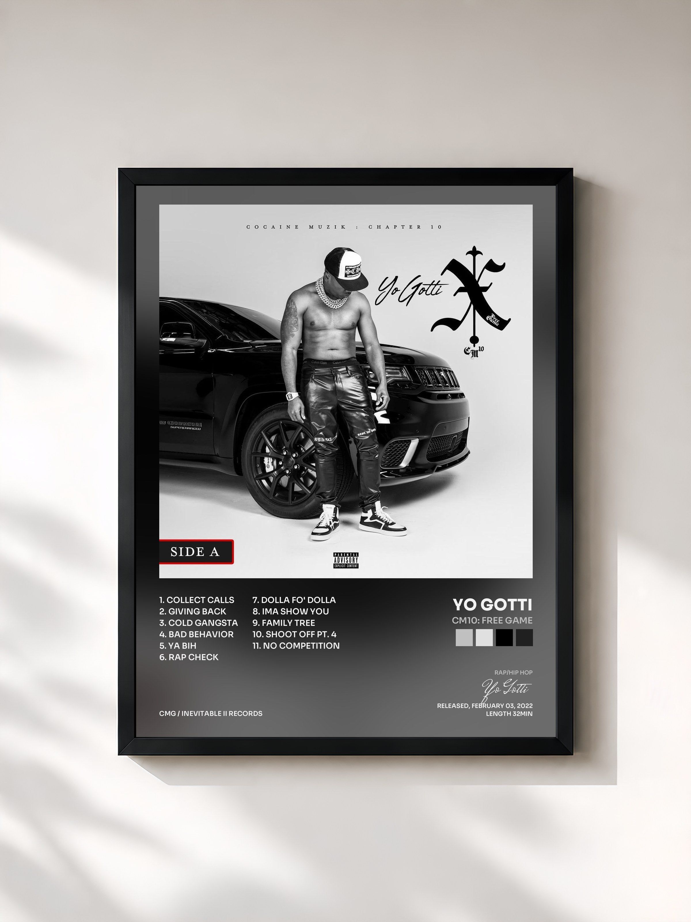#noir Tableau de l'album CM10: Free Game de Yo Gotti, cadre noir, imprimé et encadré en France