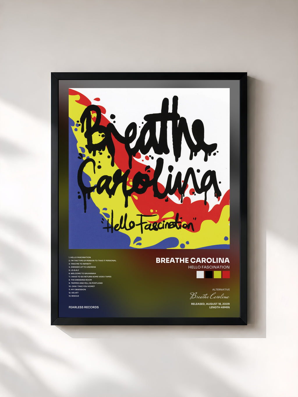 #noir Tableau de l'album Hello Fascination de Breathe Carolina, cadre noir, imprimé et encadré en France